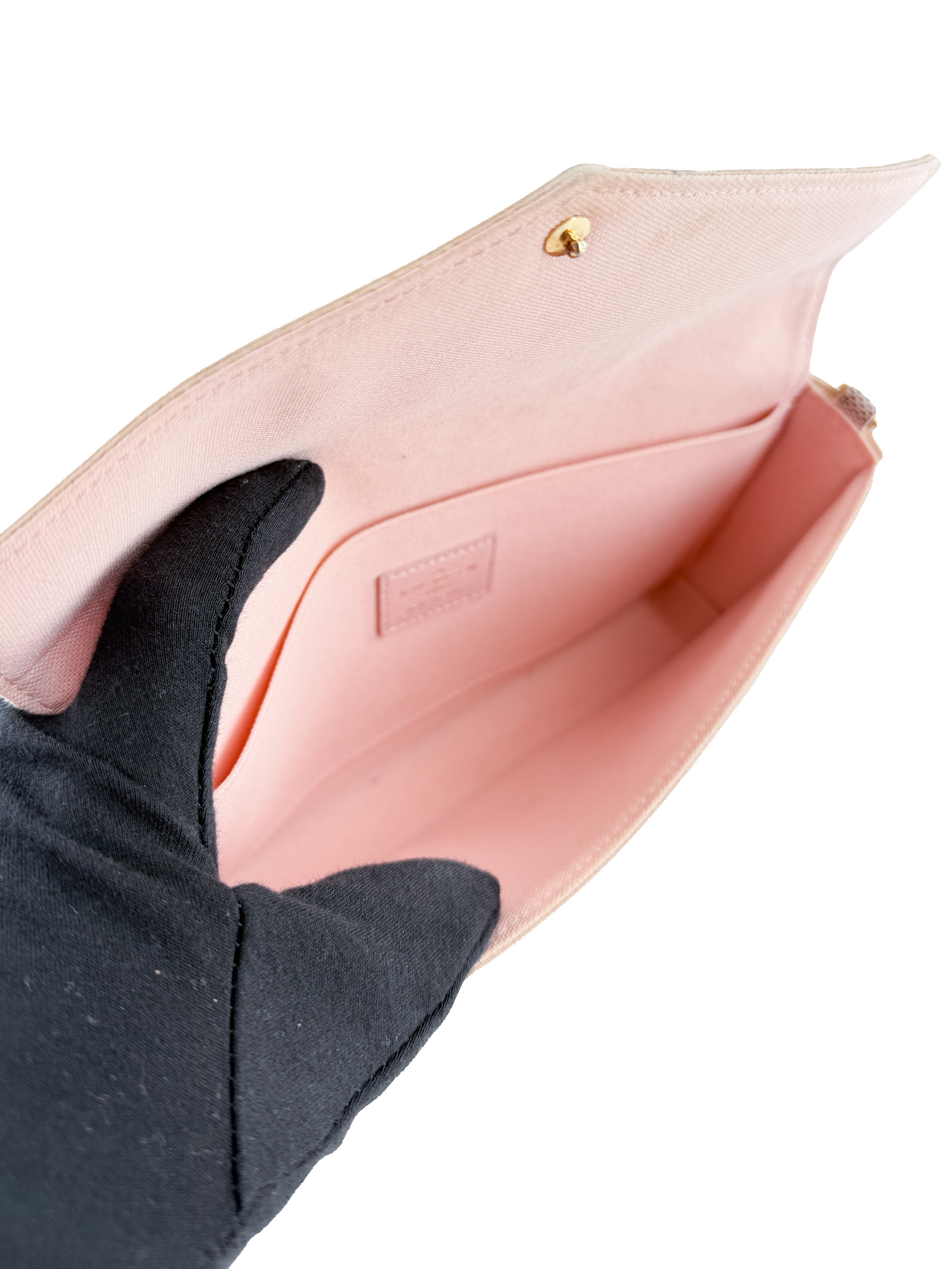 Louis Vuitton damier azur pochette Felicie chain wallet rose ballerine w/ inserts MI1250