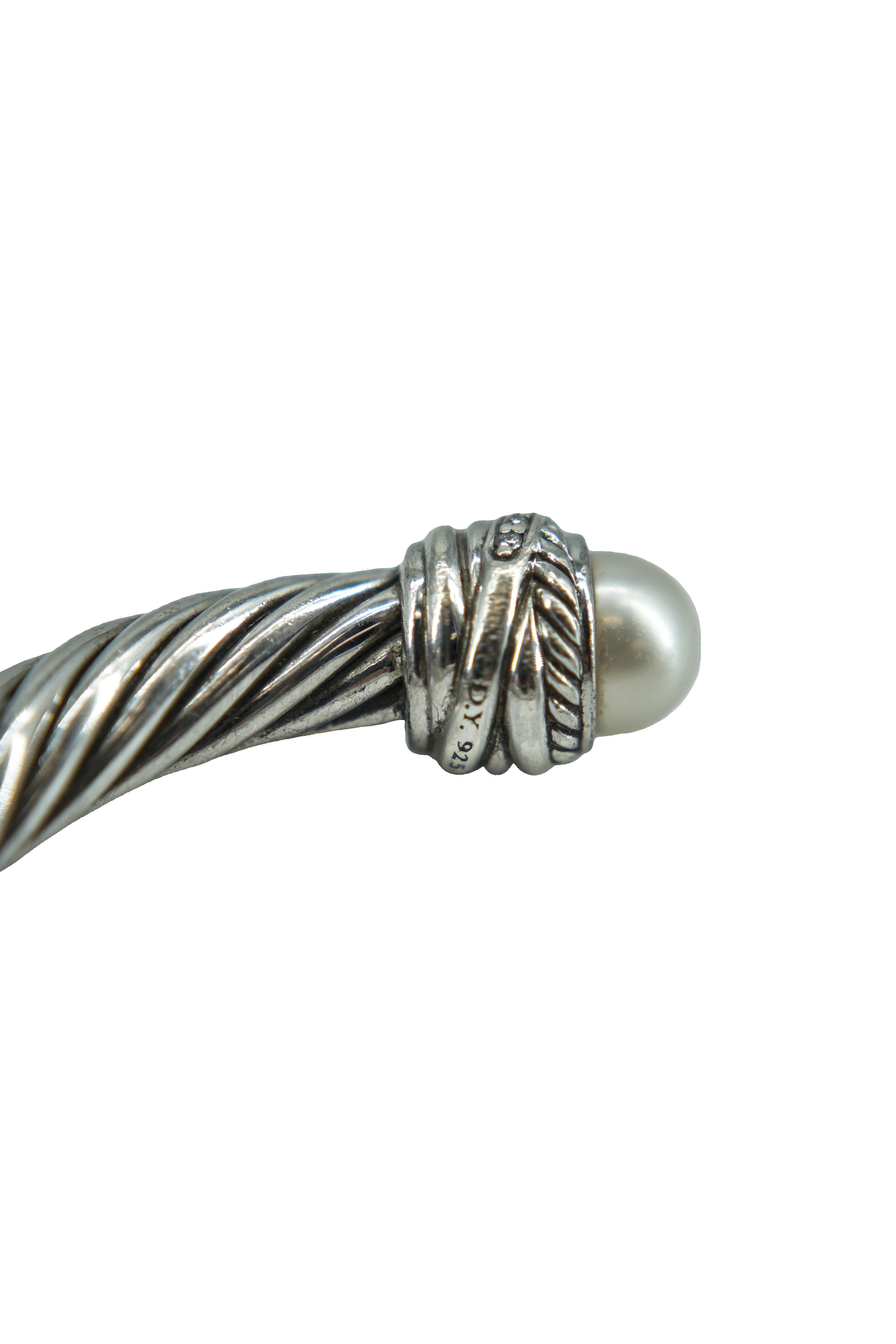 David Yurman sterling silver diamond cultured pearl 7mm crossover bracelet