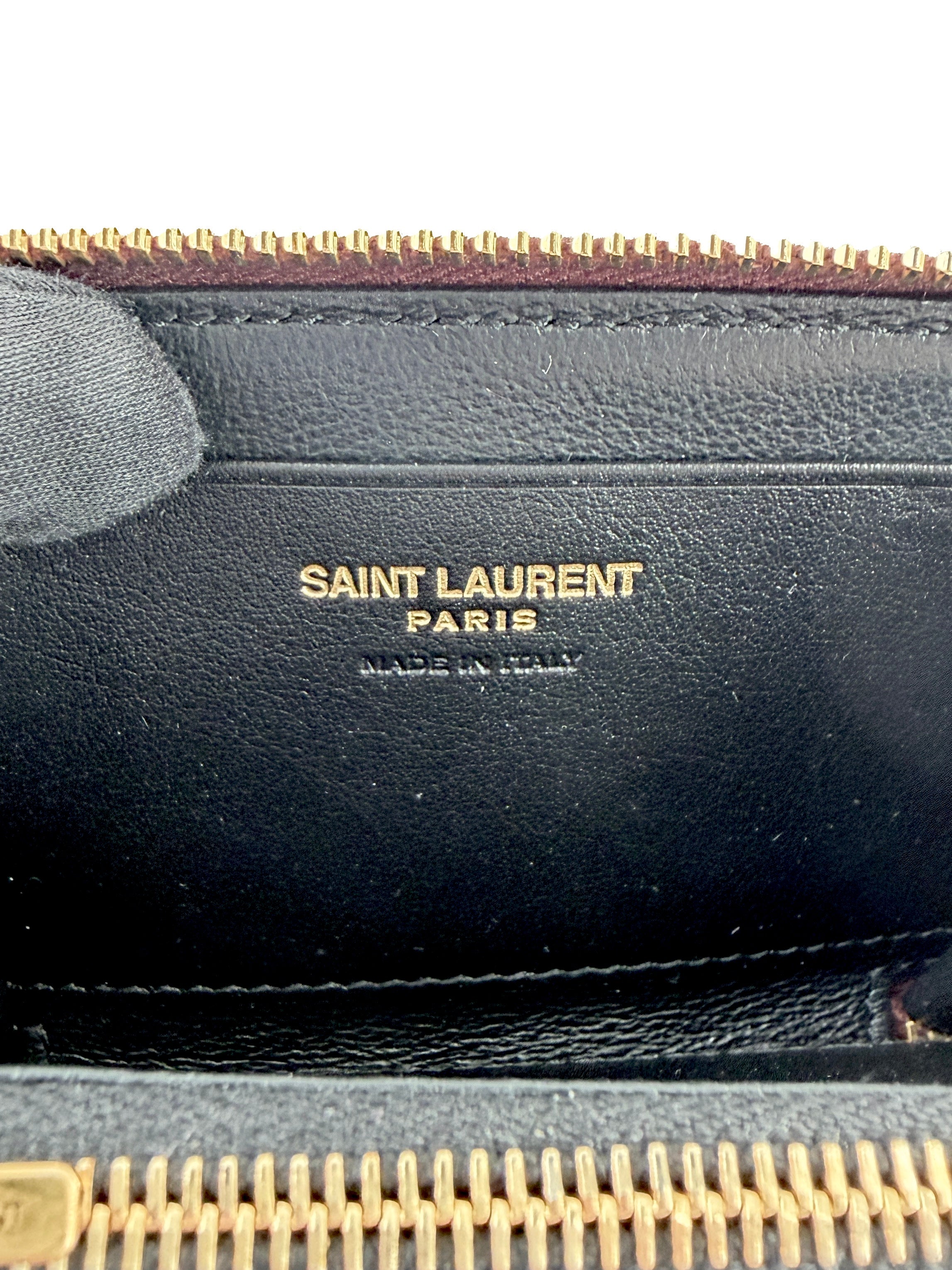 Saint Laurent purple patent leather Cassandre Matelasse zip wallet MRT804479-0924
