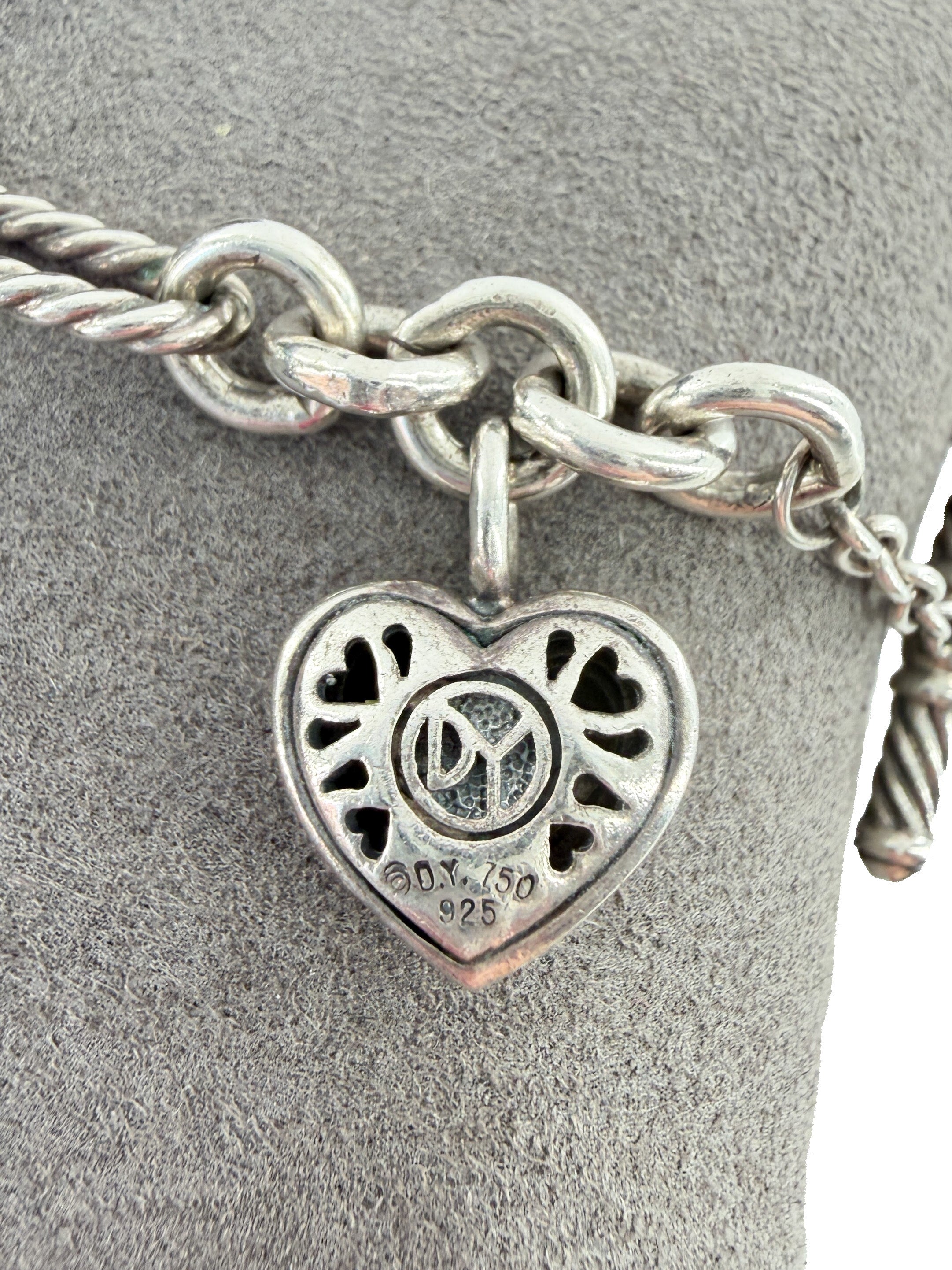David Yurman sterling silver yellow gold heart charm bracelet