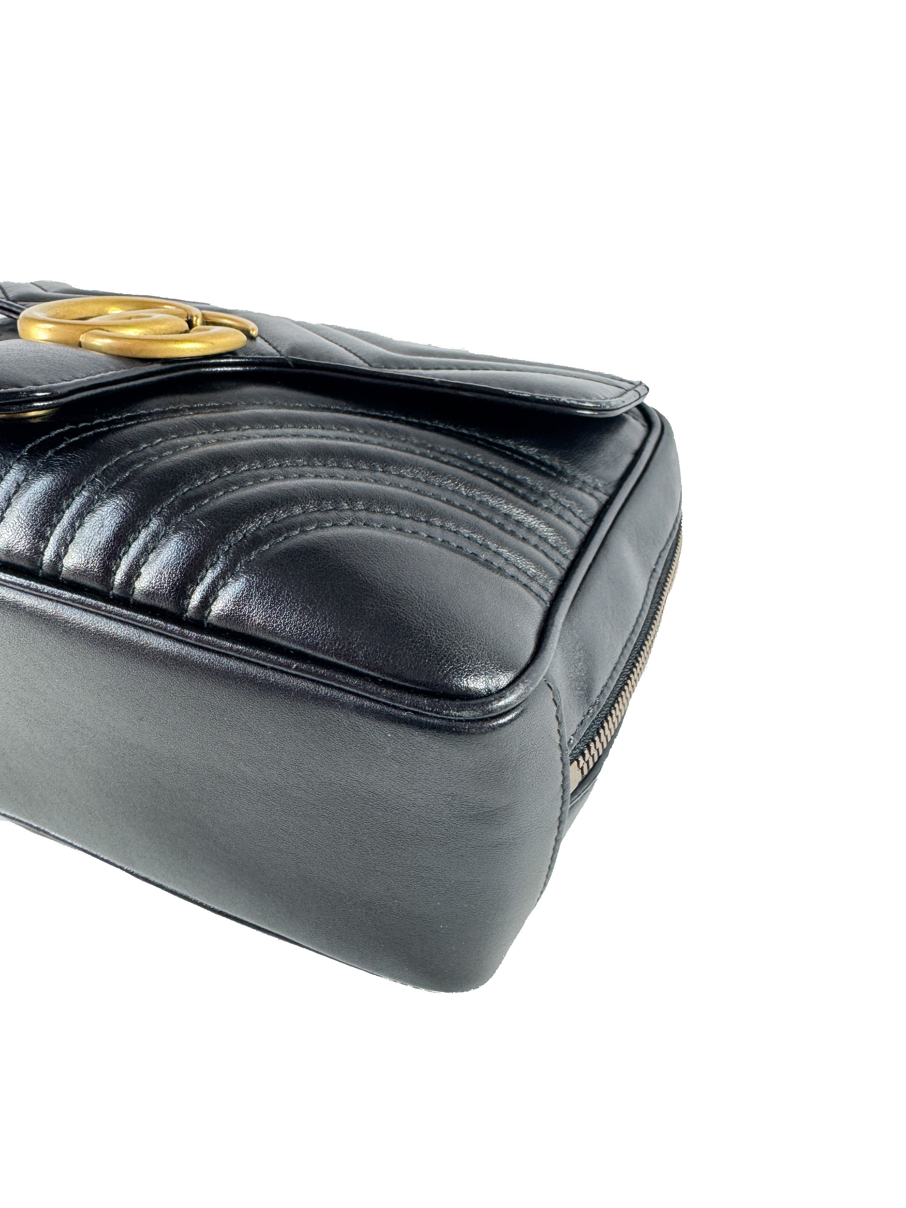 Gucci black calfksin Matelasse Sylvie web small GG Marmont top handle 498199 493075