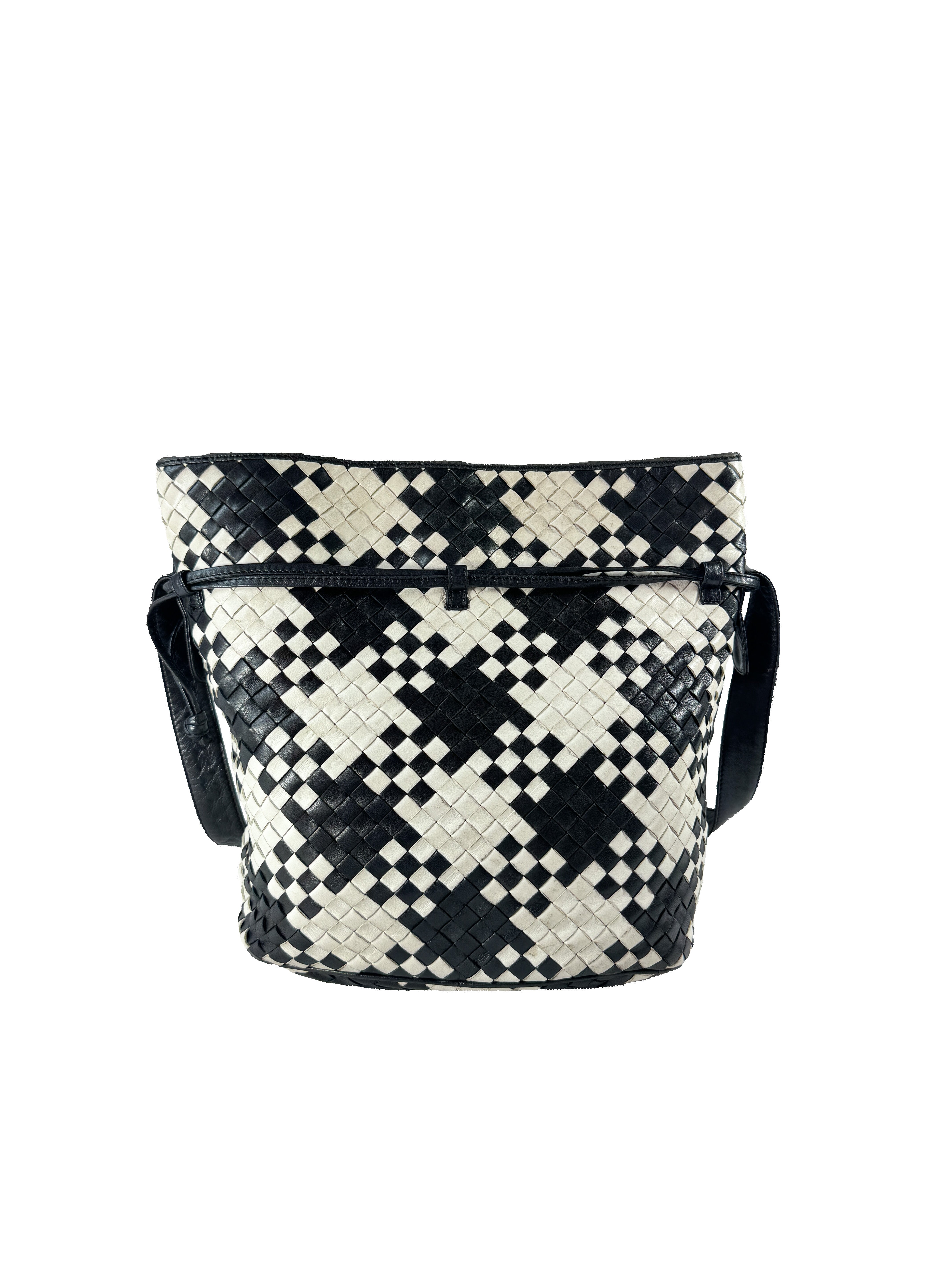 Bottega Veneta Intreciatto black/white drawstring bucket bag 10932062