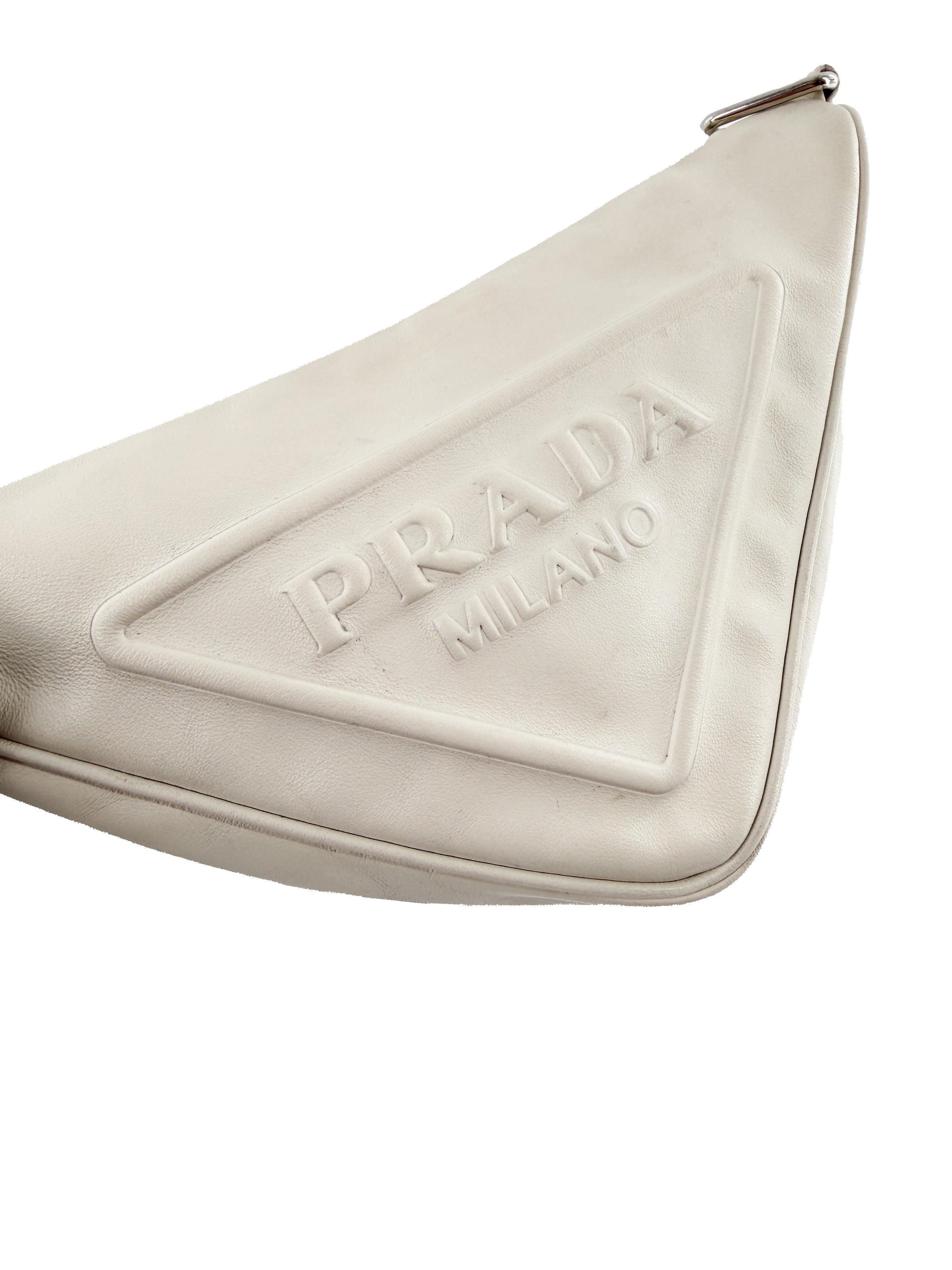 Prada white leather Triangle bag 42