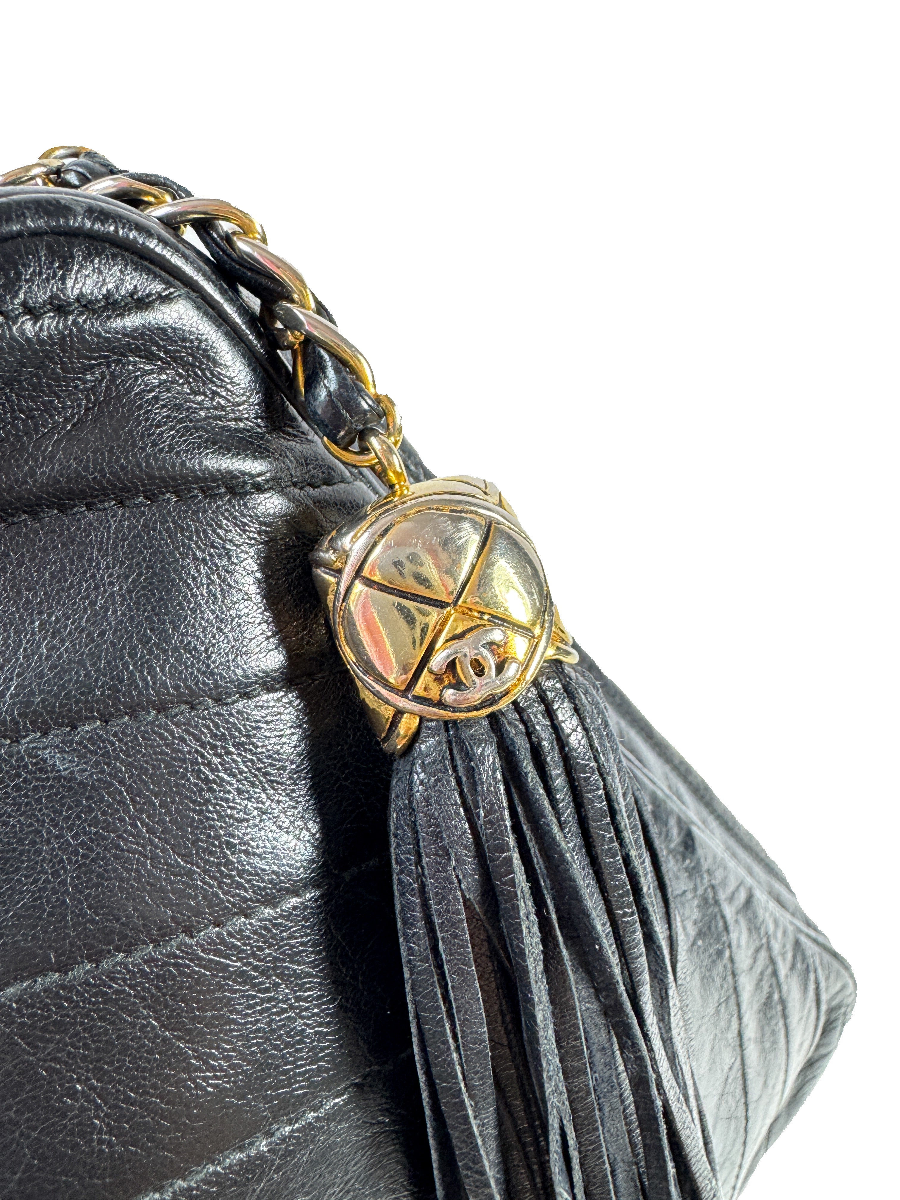 Chanel black leather chevon CC camera crossbody 1989746