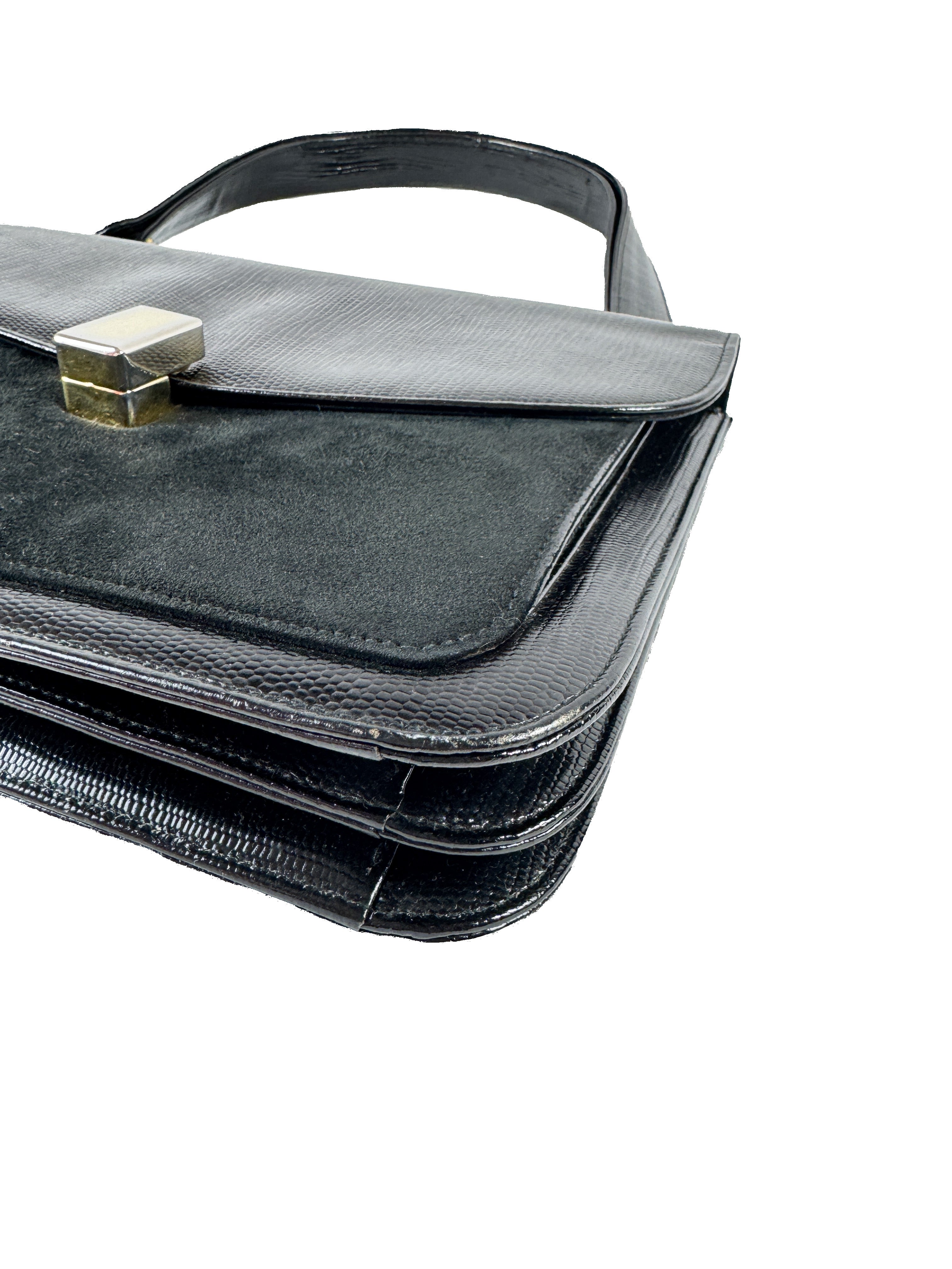 Salvatore Ferragamo black suede/lizard vintage shoulder bag