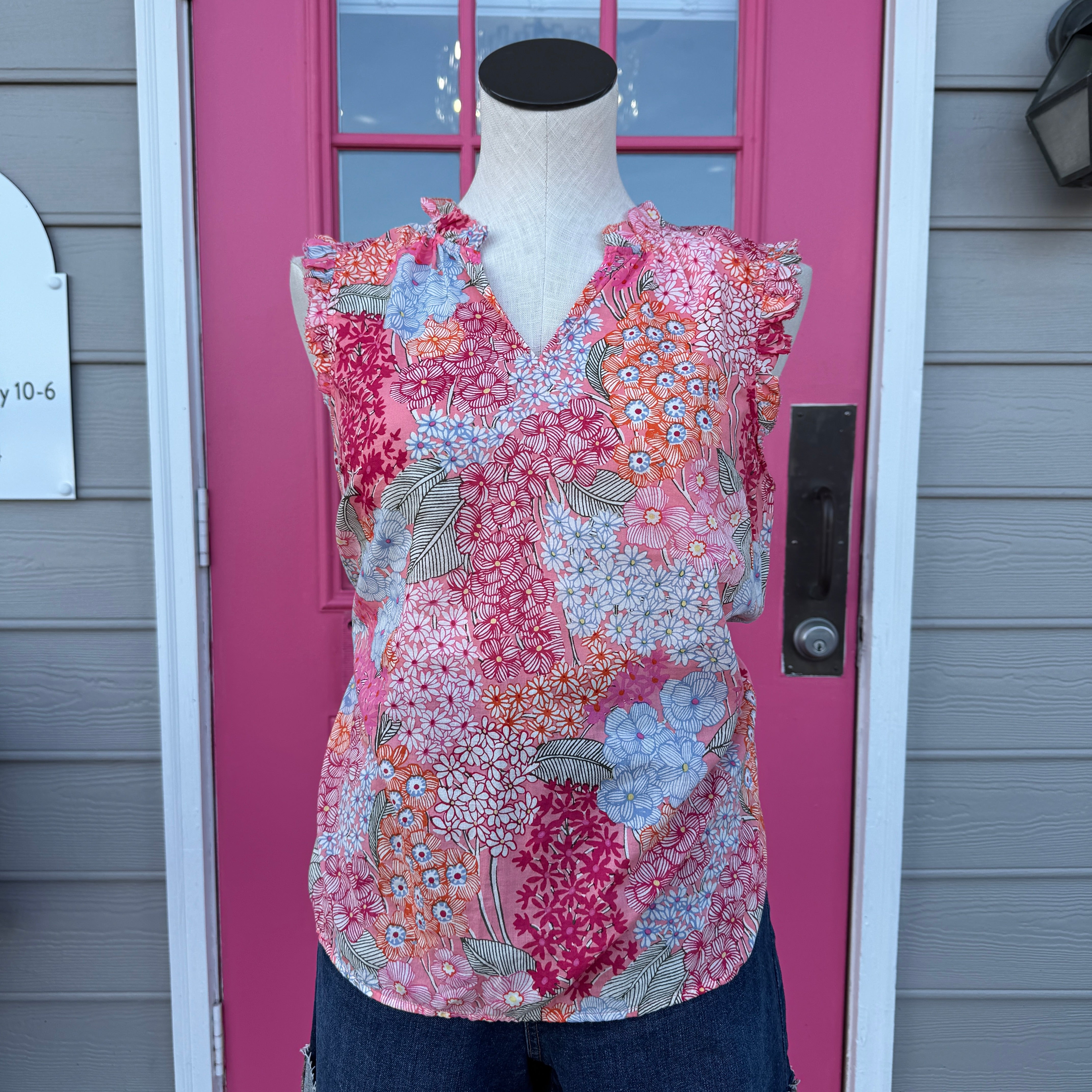 Talbots pink floral tank size M petite NWT