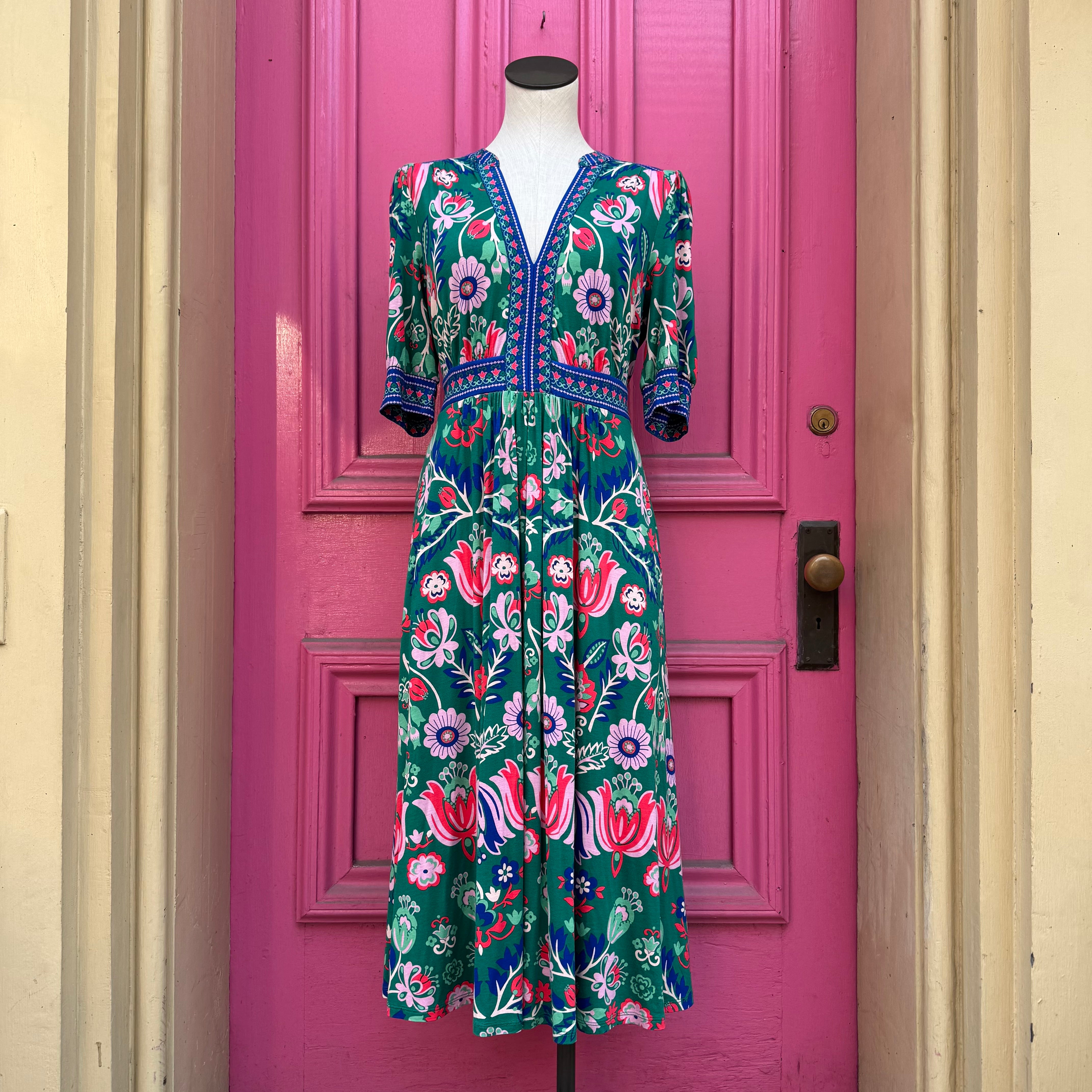 Boden green floral short sleeve dress size 10P NWT - My Girlfriend's Wardrobe LLC