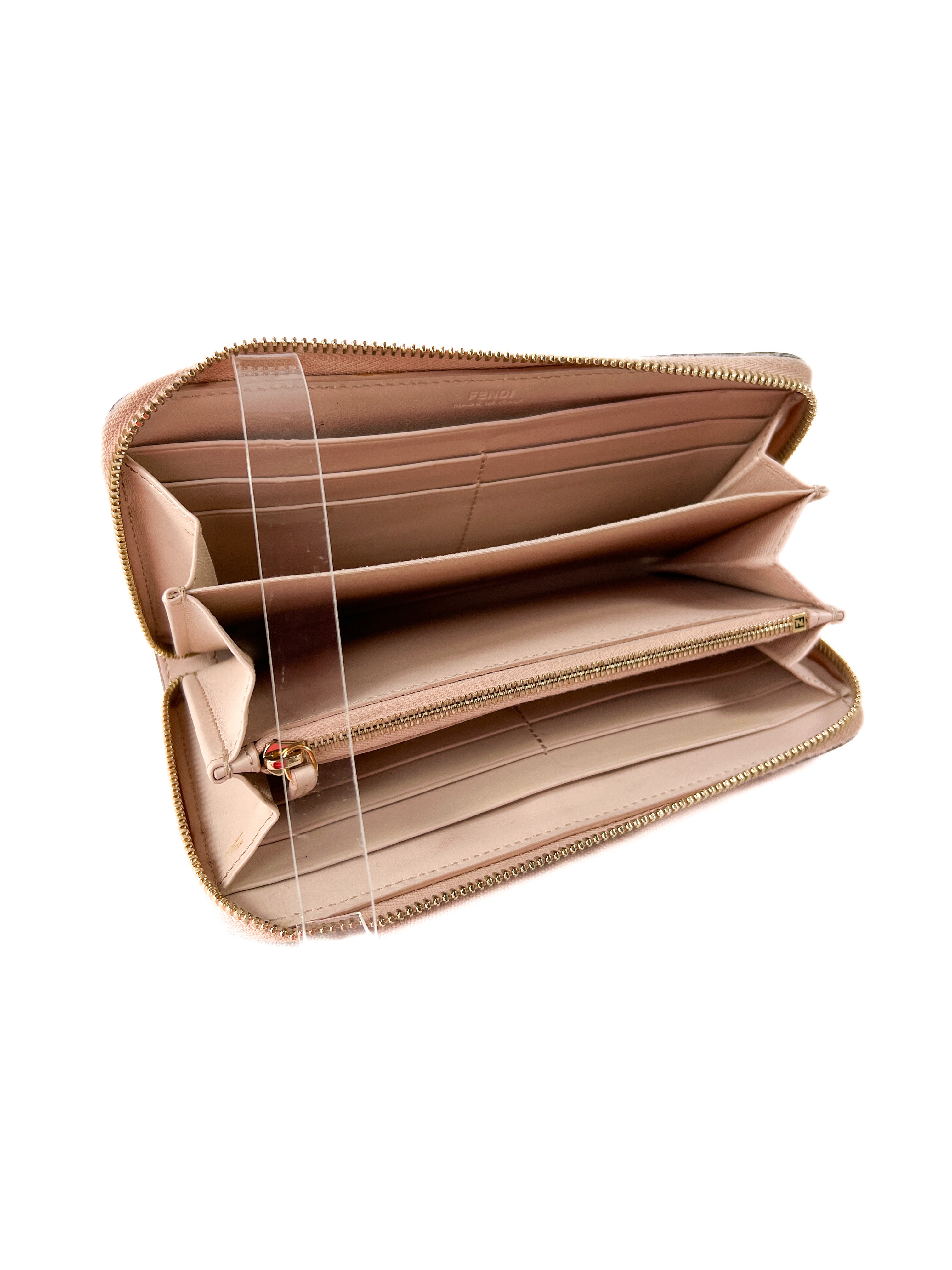 Fendi blush pink Kan I F slim zip around wallet