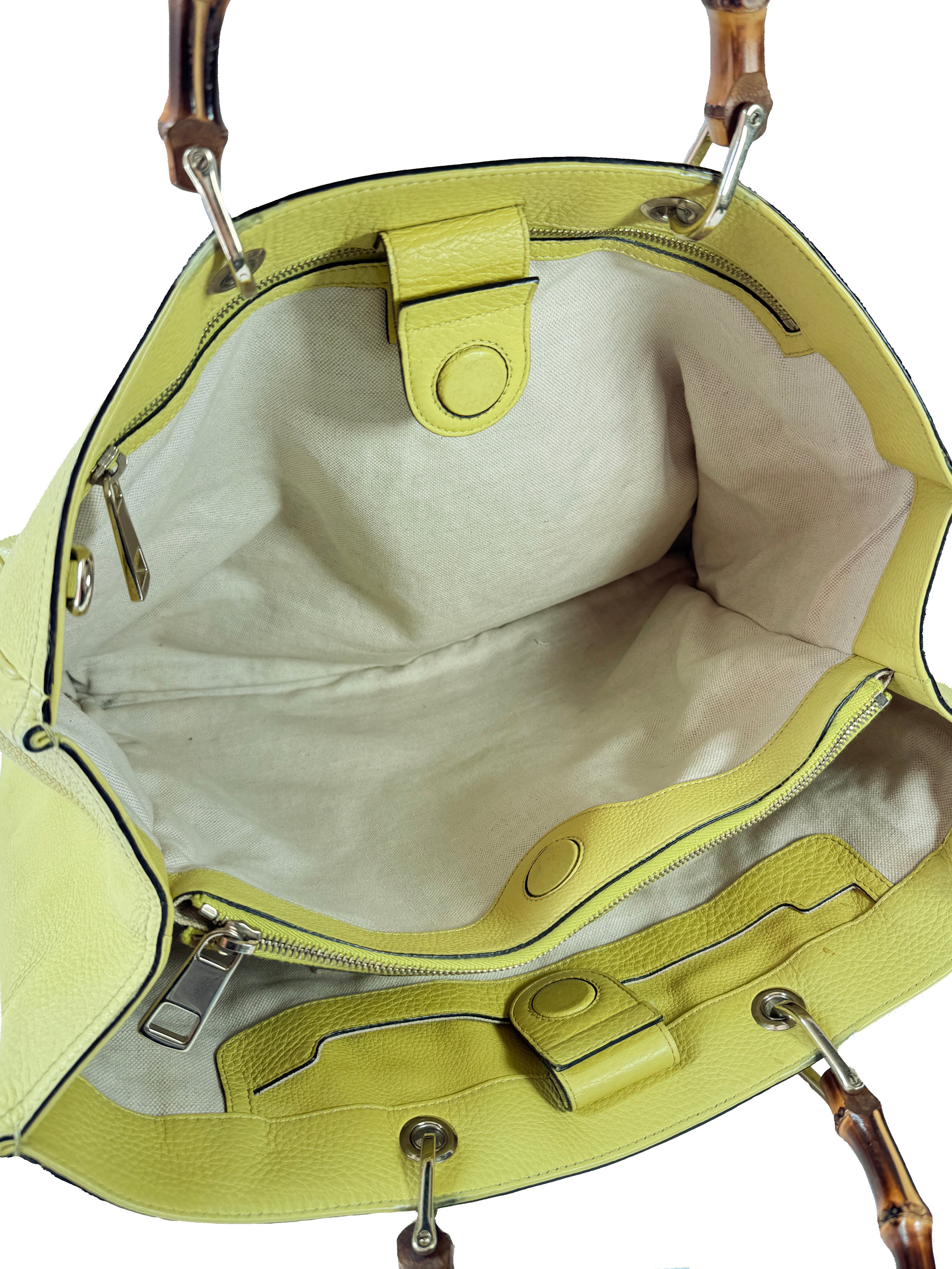 Gucci chartreuse leather Bamboo handle shopper 323658 525040