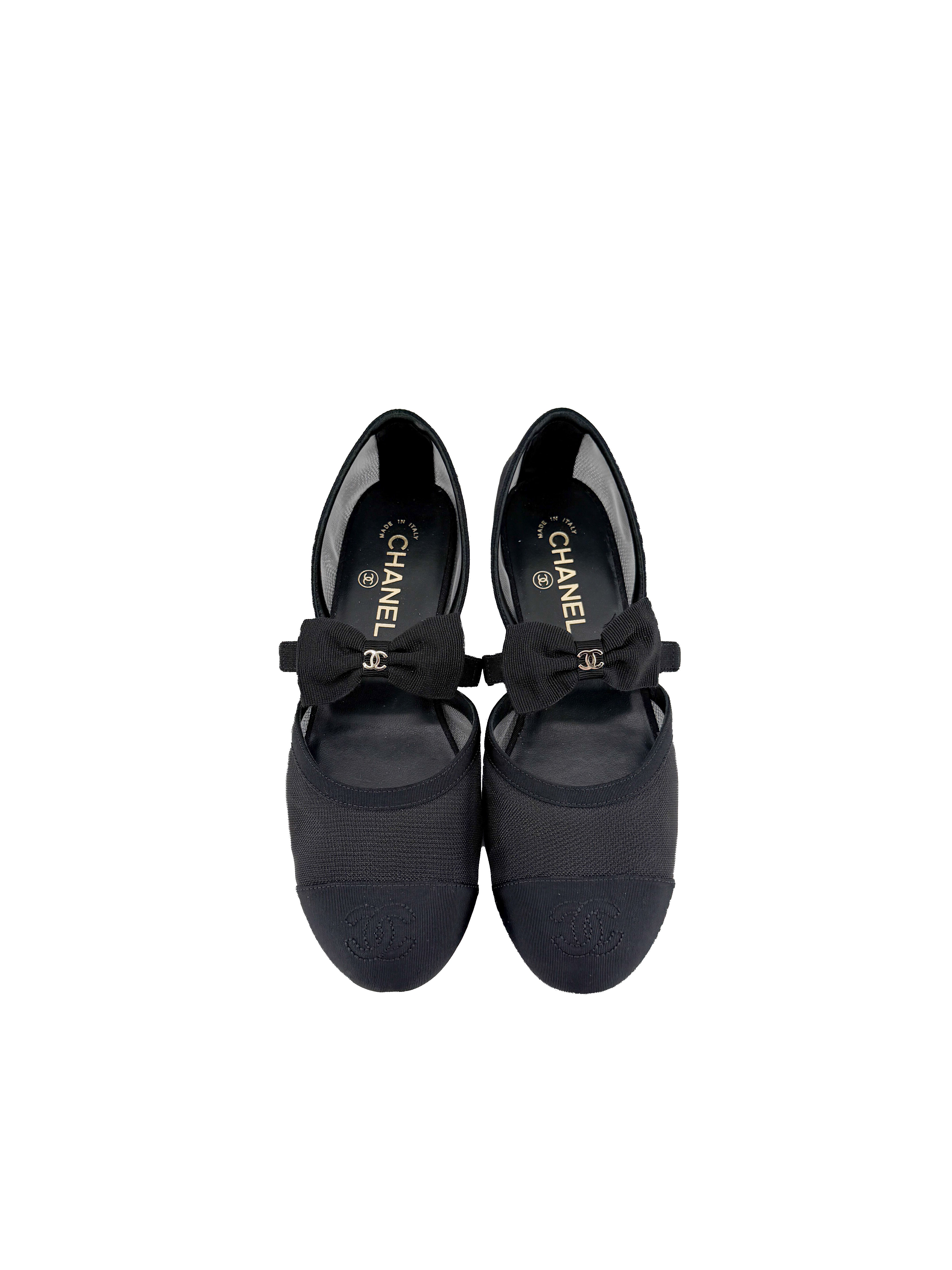 Chanel black mesh Mary Janes size 37.5 BOX