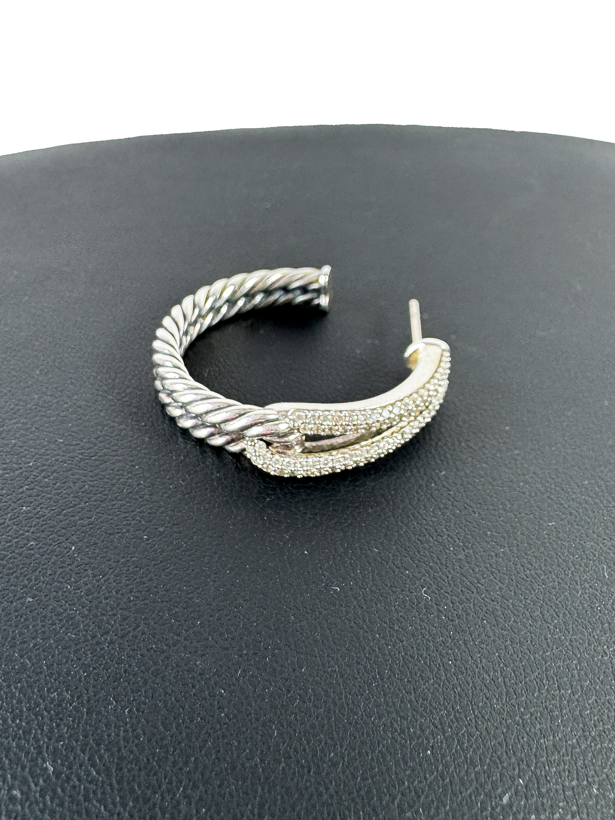 David Yurman sterling silver, diamonds Labyrinth crossover hoop earring