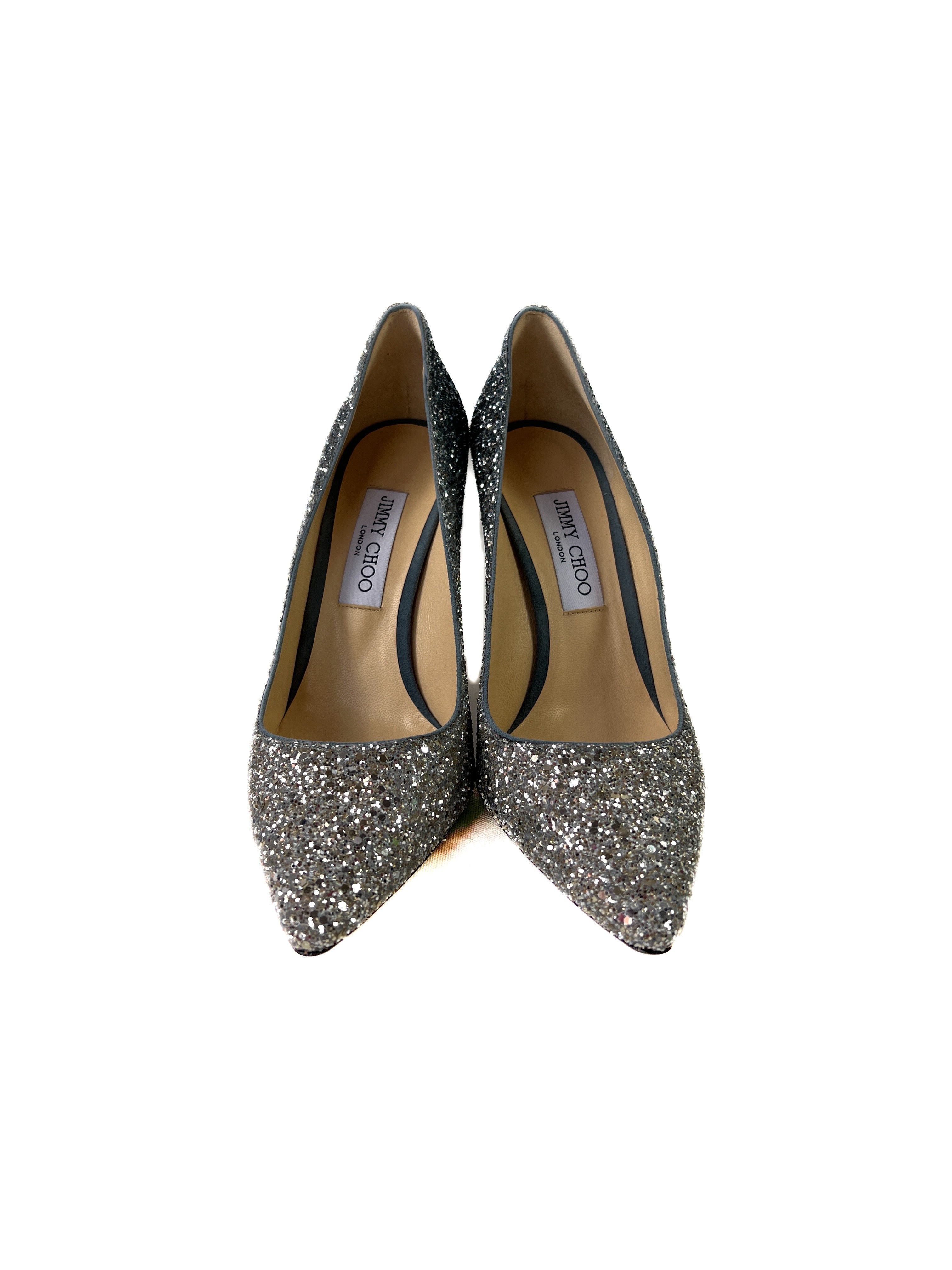 Jimmy Choo romy 100 blue/silver glitter pumps size 39 BOX