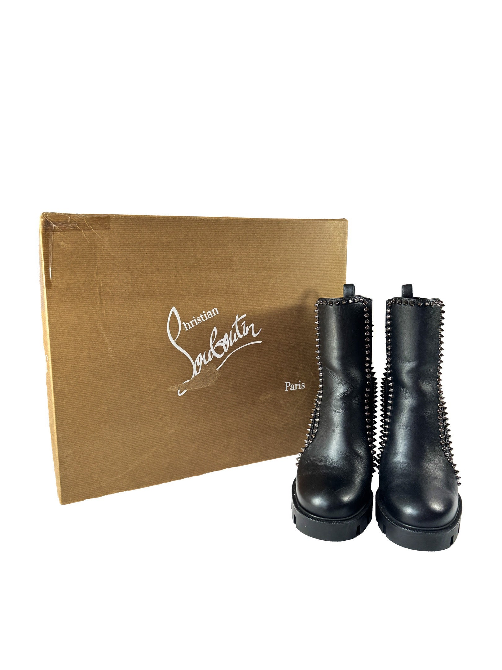 Christian Louboutin black out line spike lug 100 boots size 38.5 BOX