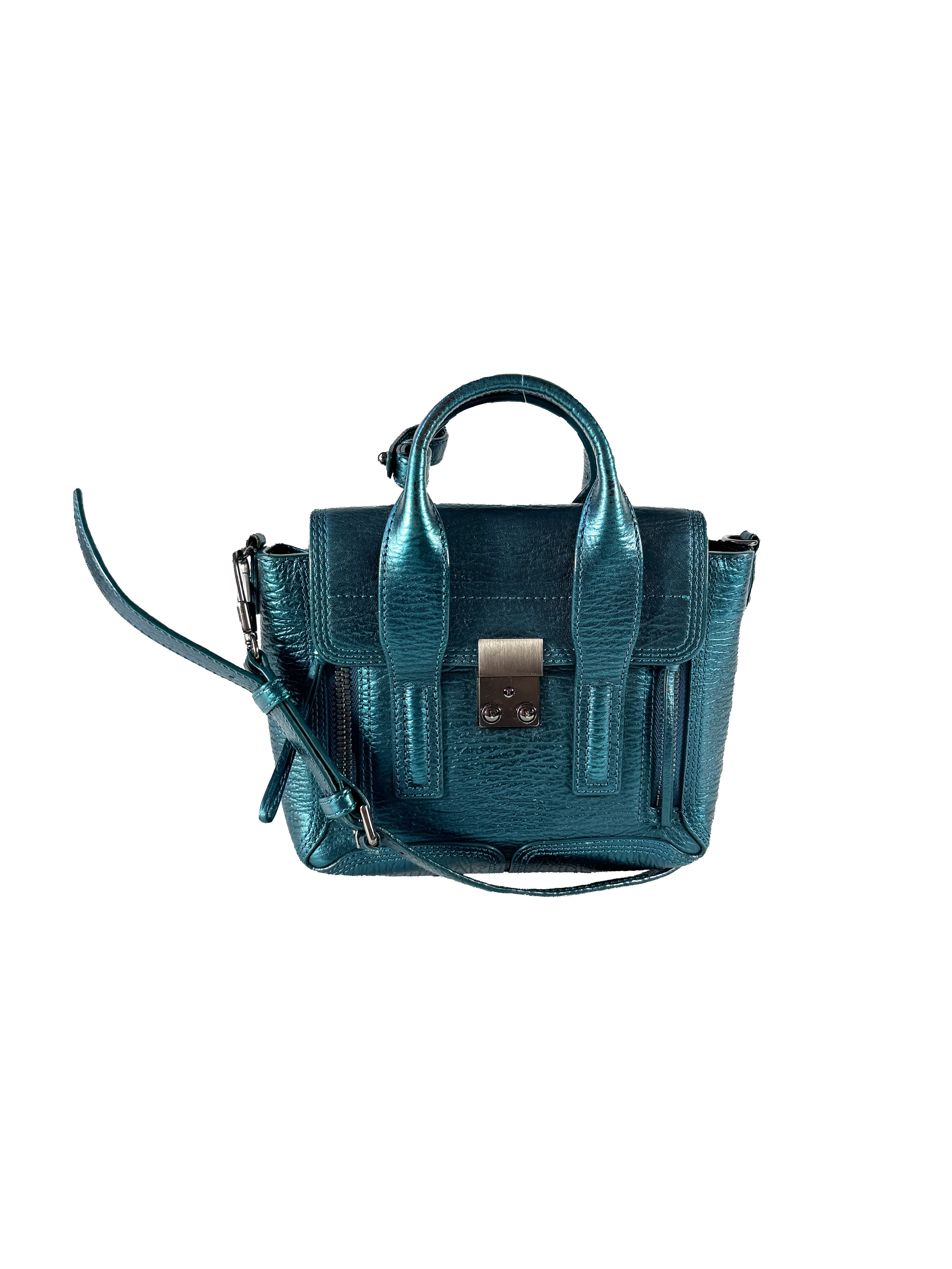 3.1 Phillip Lim teal metallic nano Pashli satchel