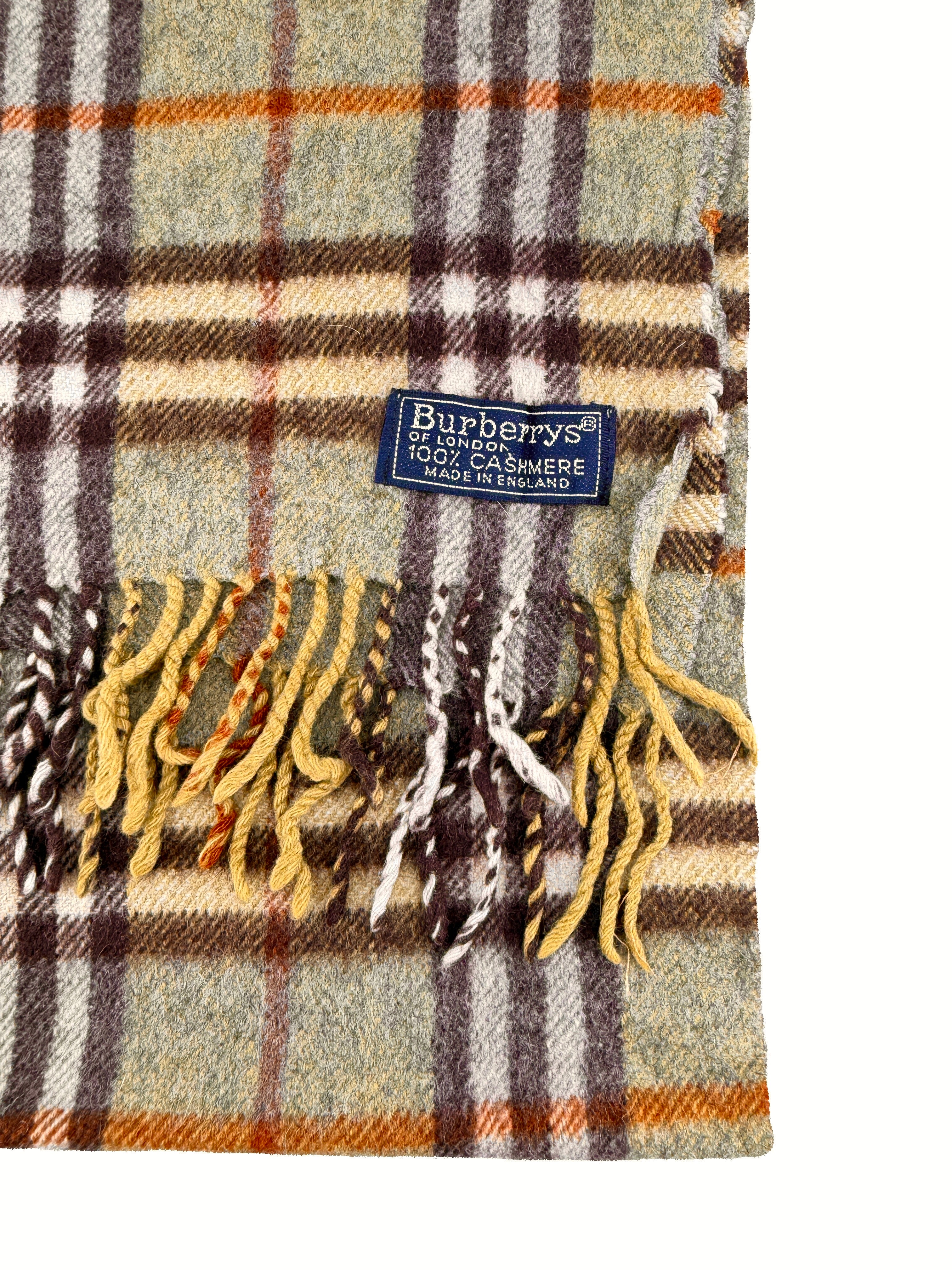 Burberry vintage olive brown plaid cashmere scarf