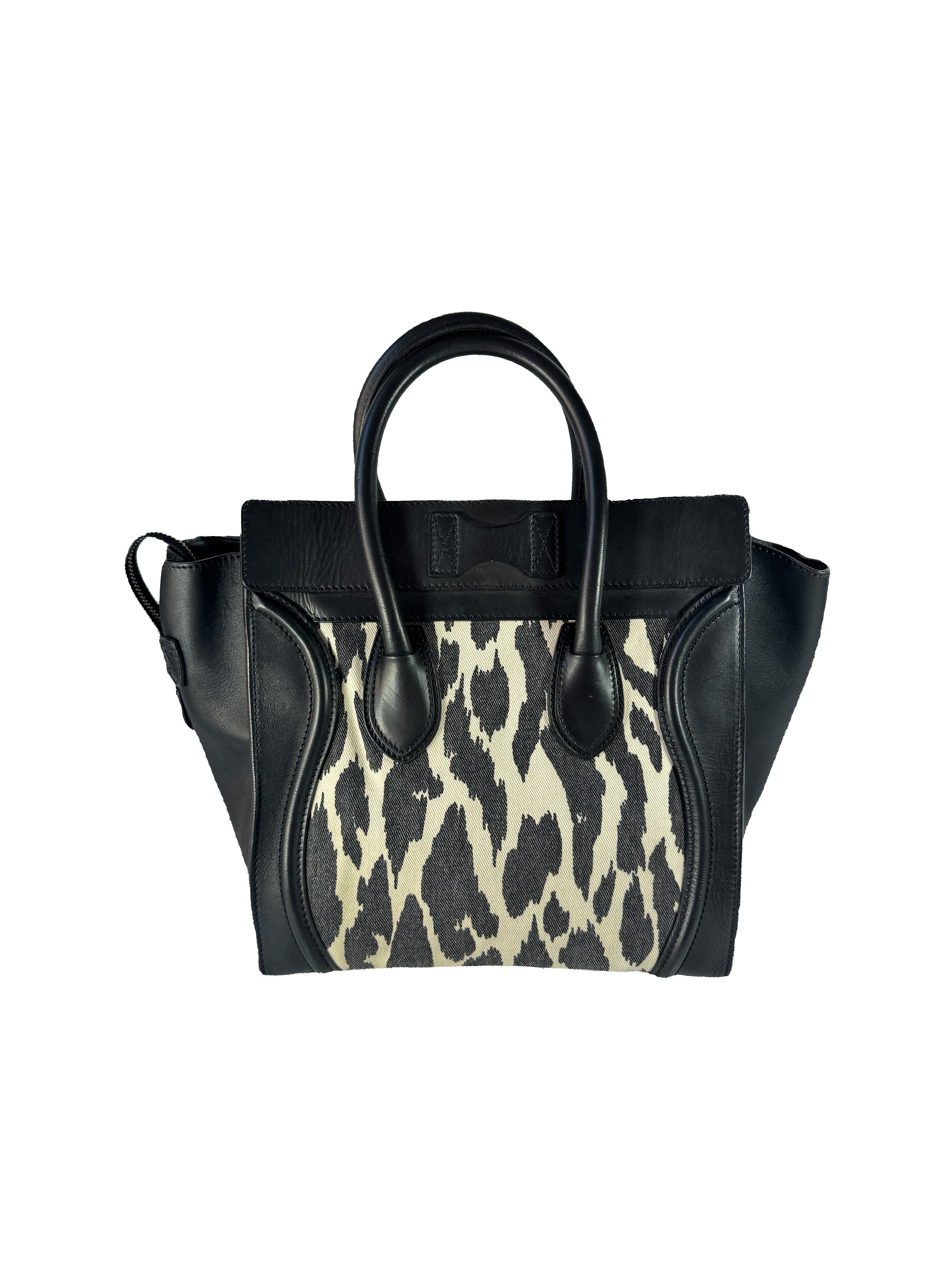 Celine black/white leopard print leather Luggage Mini S-AT-1121 F-CE-1121