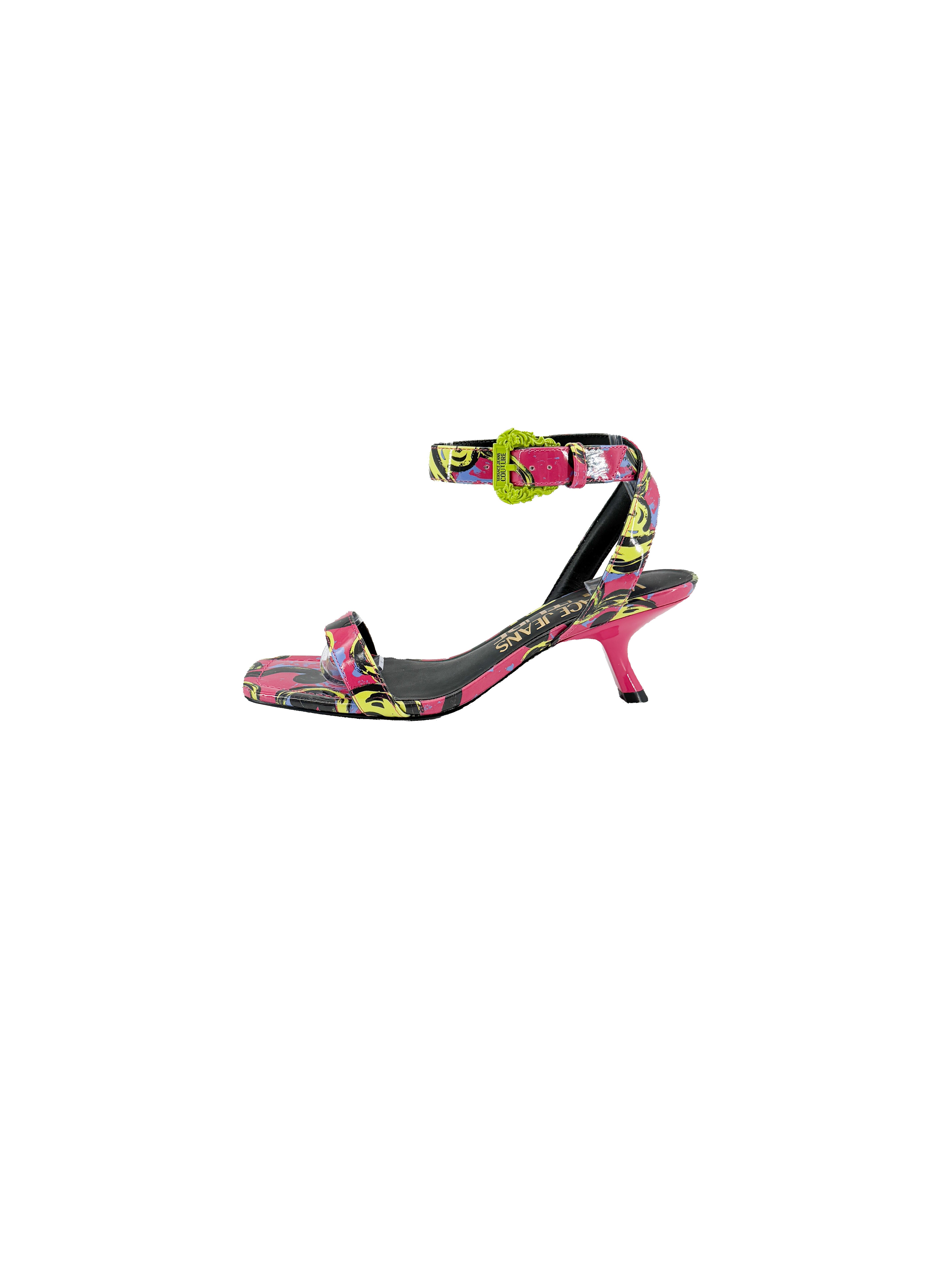 Versace Jeans Couture multi color strappy kitten heel sandals size 37 (7) BOX