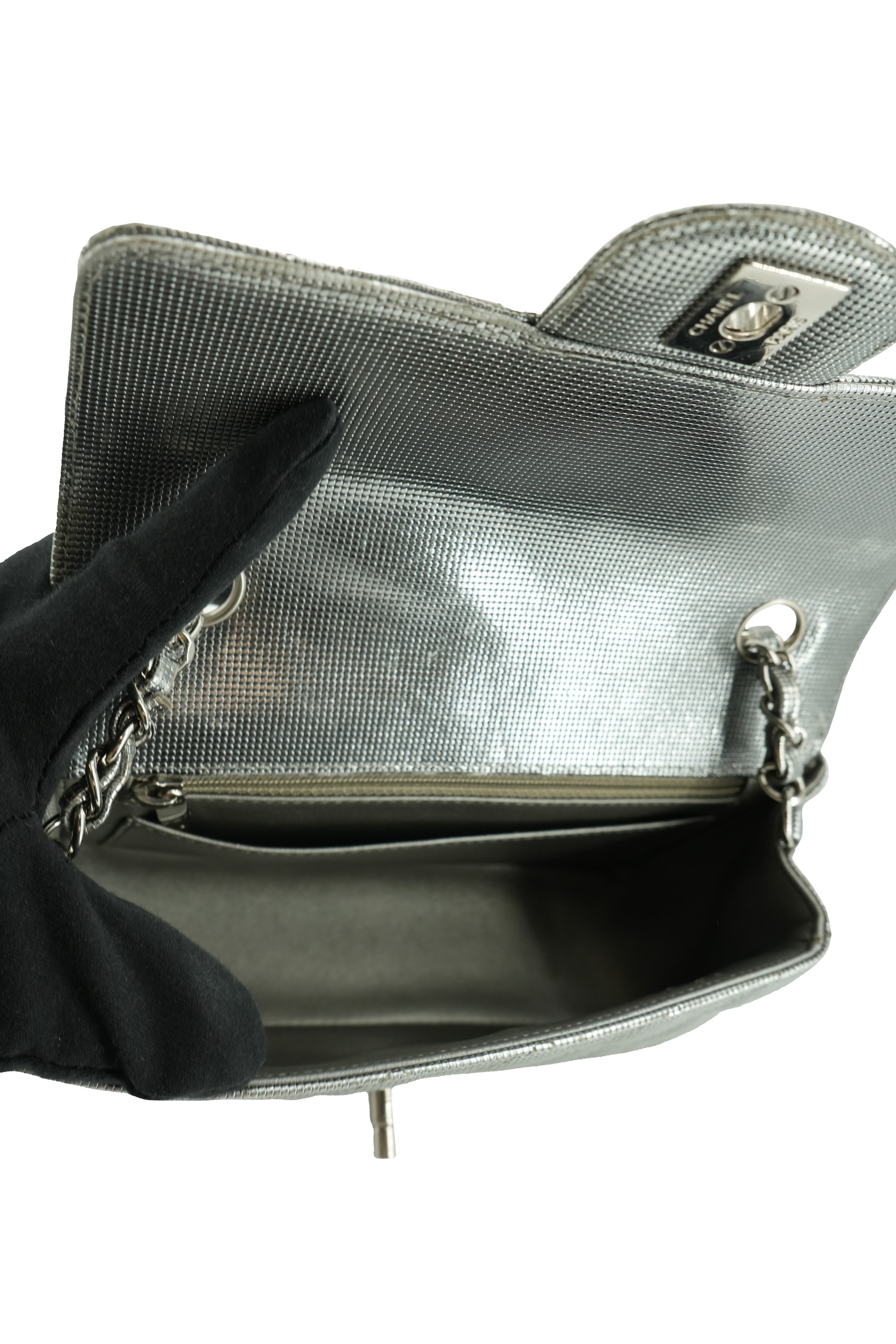 Chanel silver metallic pixel effect mini flap 21996688