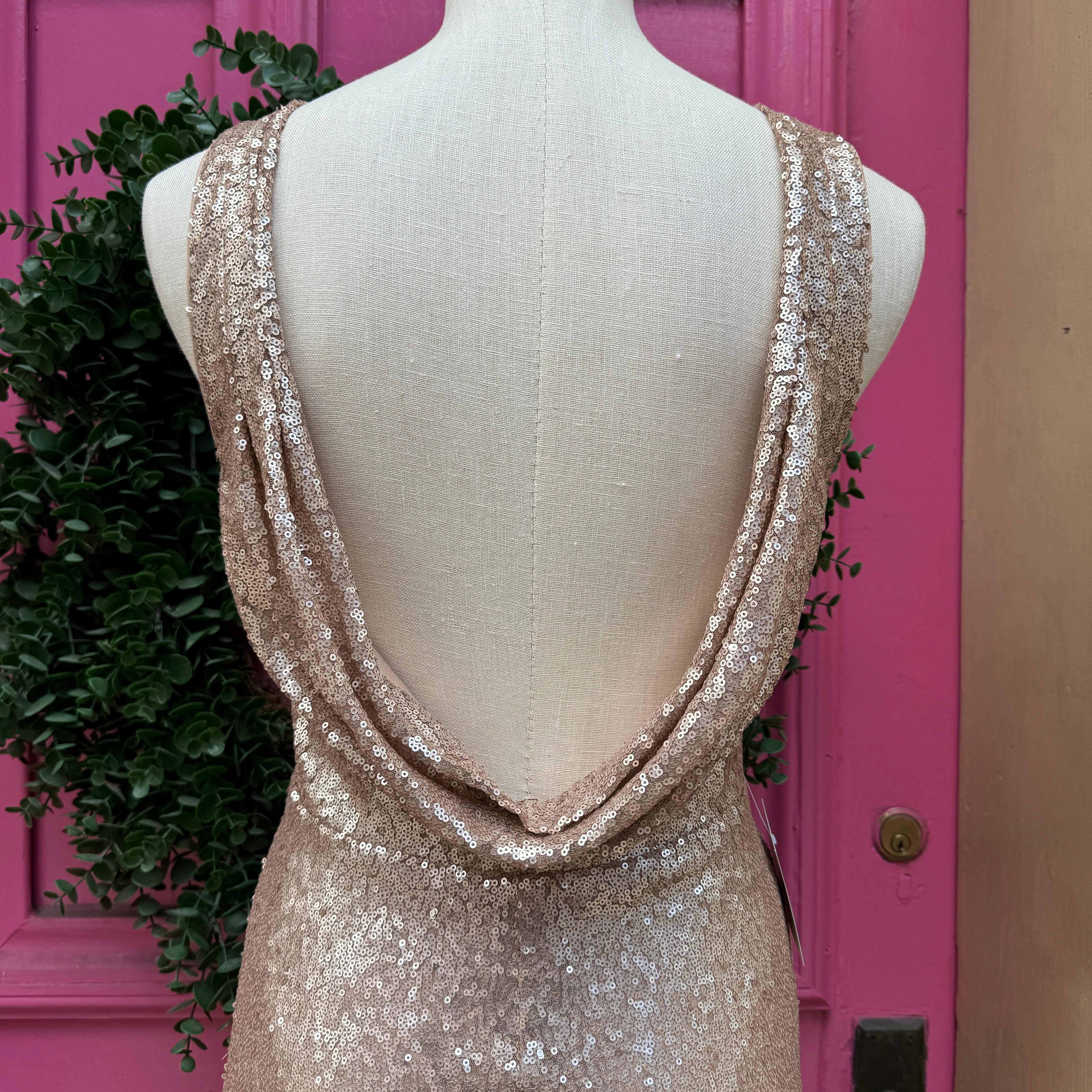 Lulus rose gold sequined tank dress size M NWT