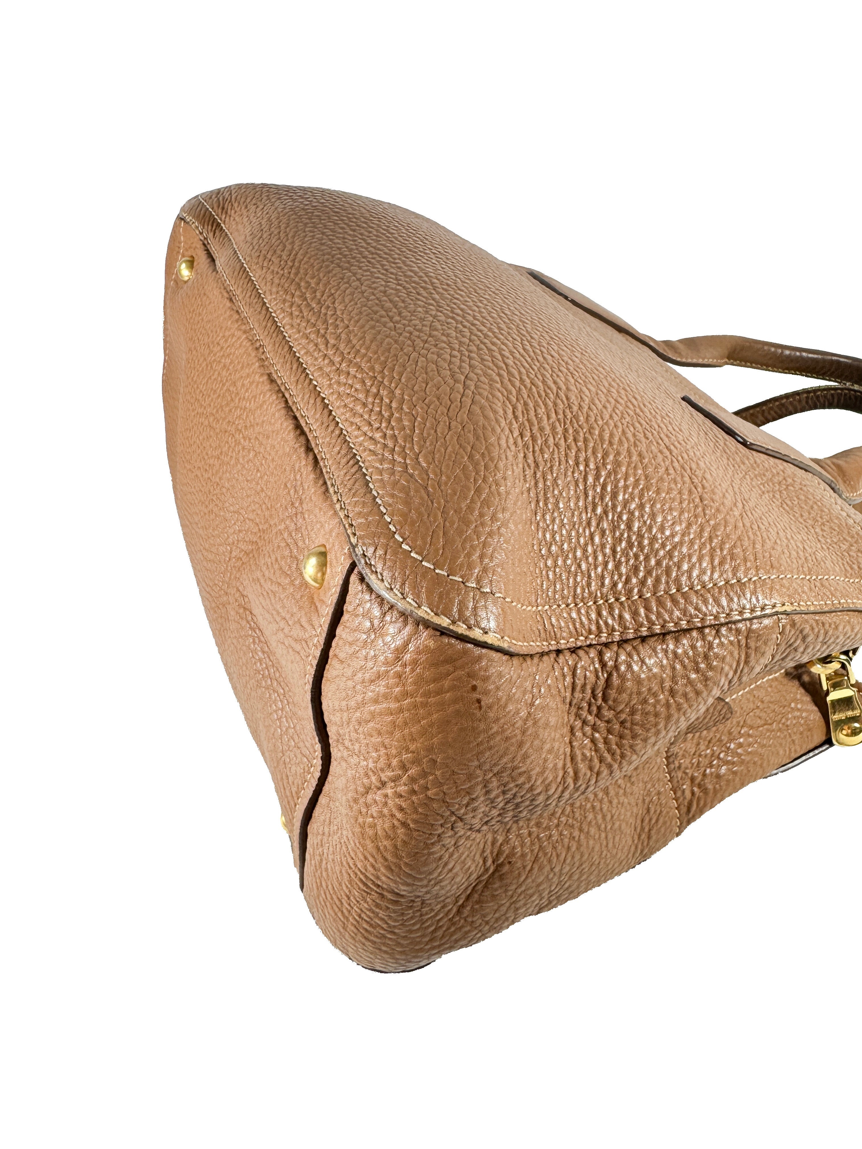 Miu Miu brown pebbled leather tote 56