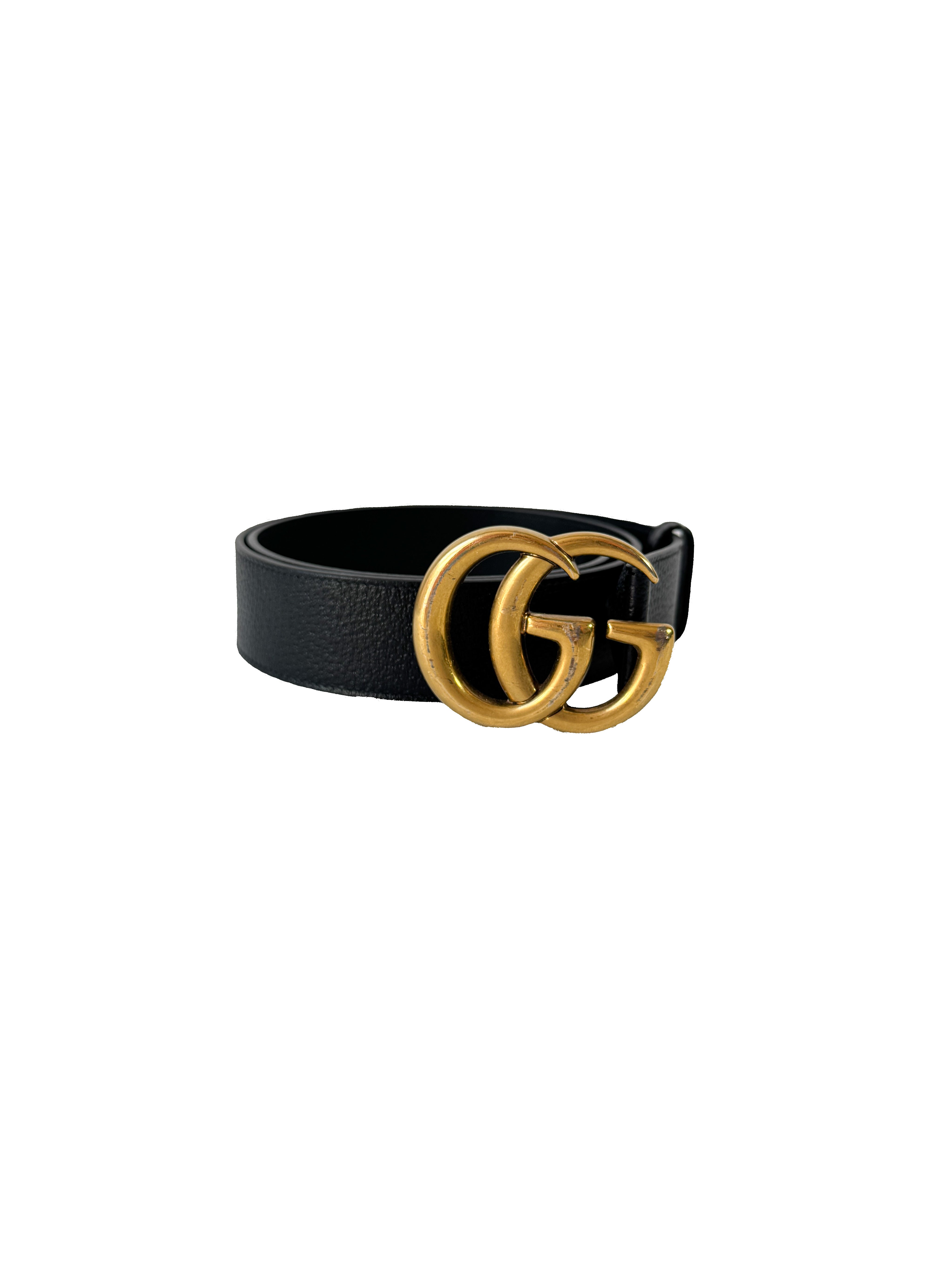 Gucci black GG gold tone Marmont belt size 90