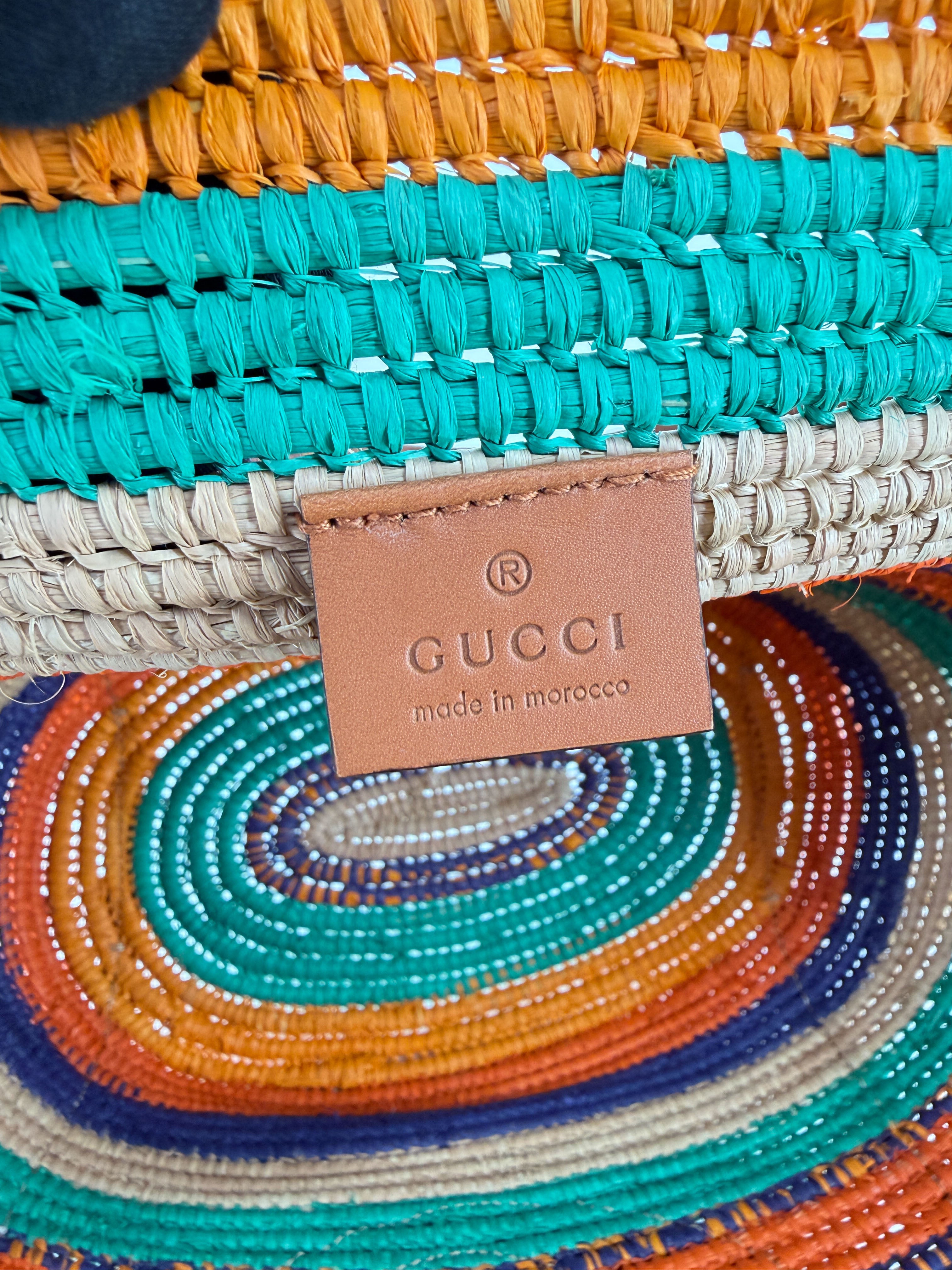 Gucci green, orange raffia interlocking G Blondie tote 746009 525040