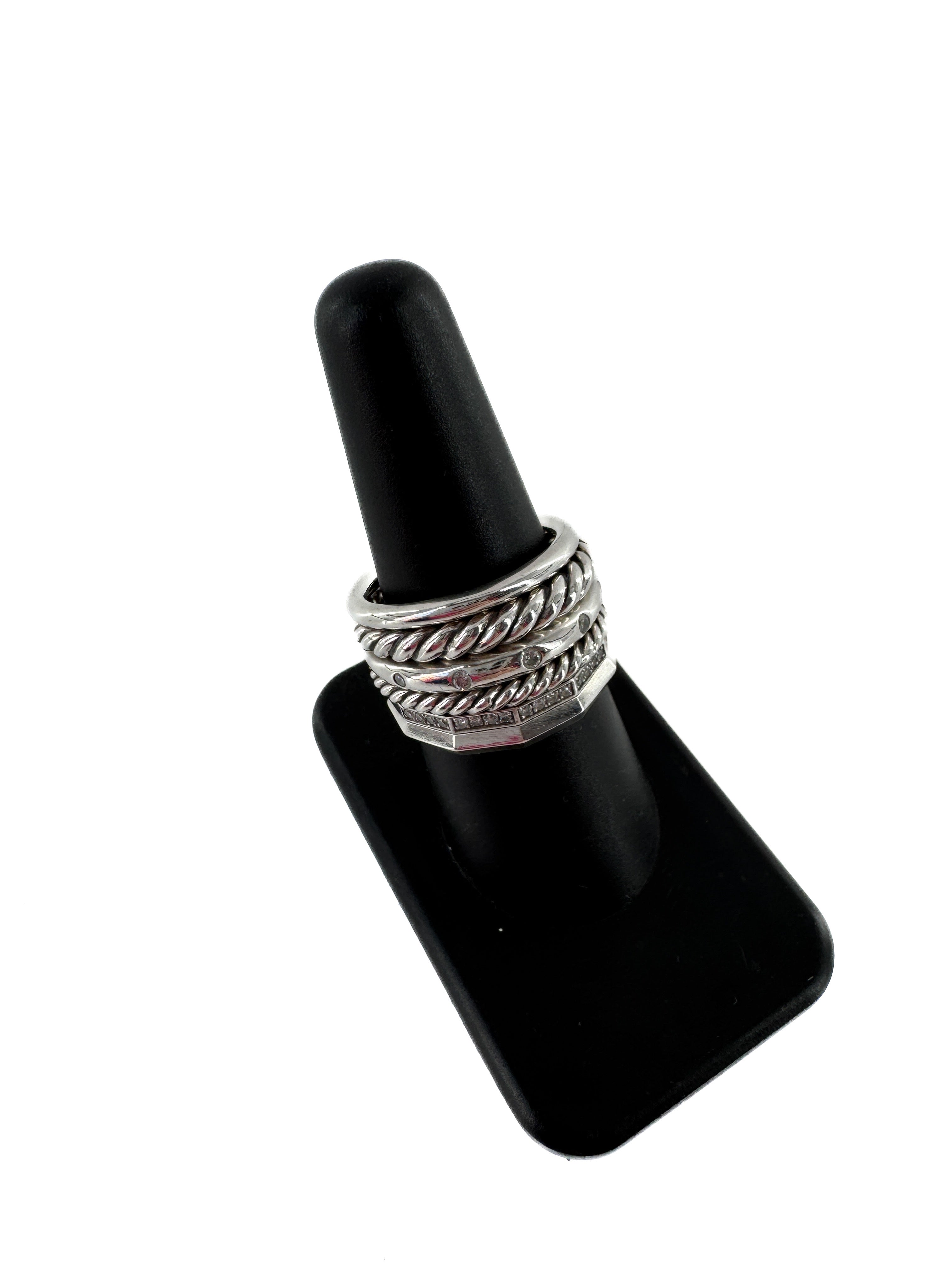 David Yurman stax six row 16MM sterling diamond ring