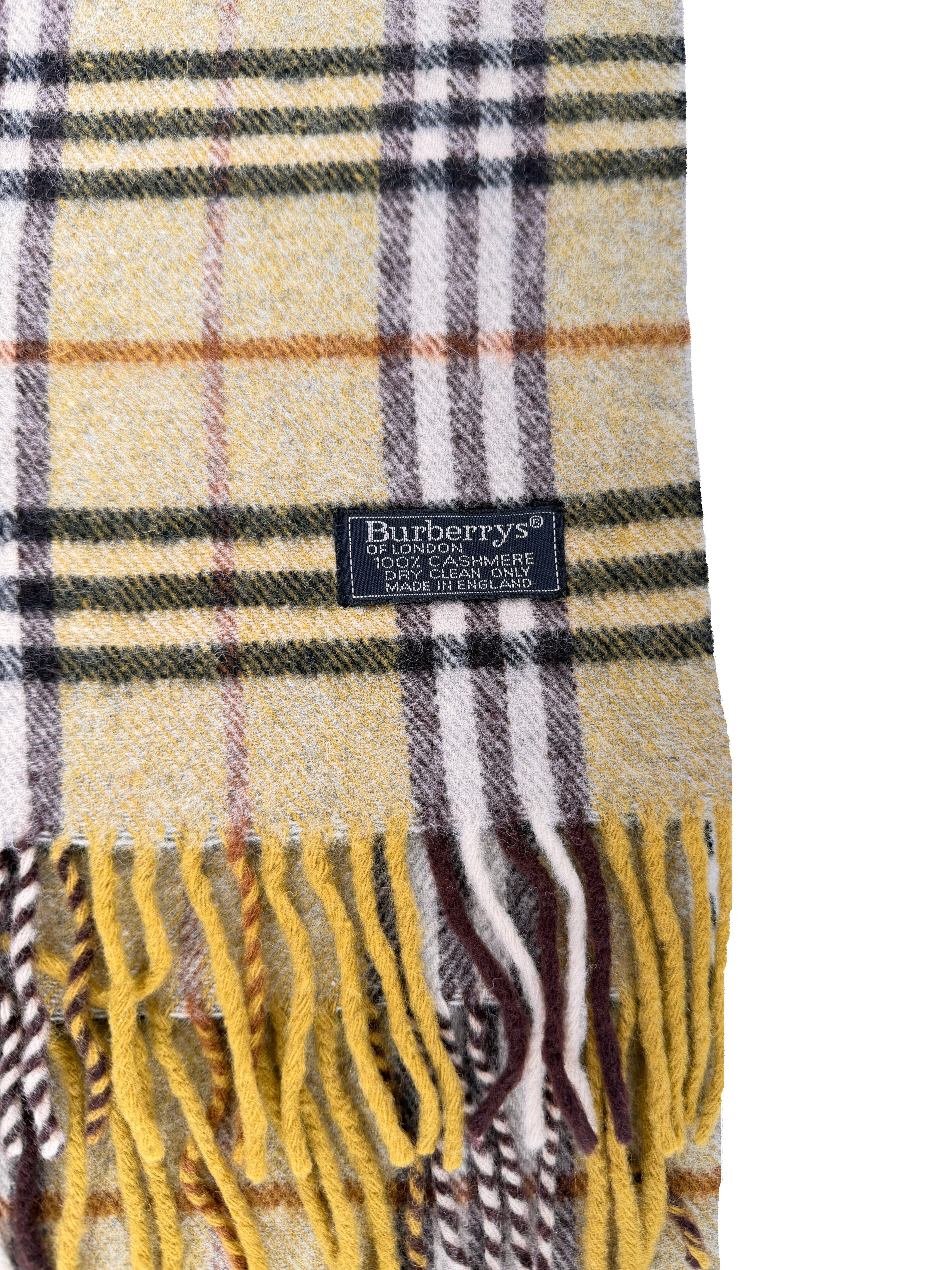 Burberry chartreuse, purple, brown, black cashmere vintage scarf