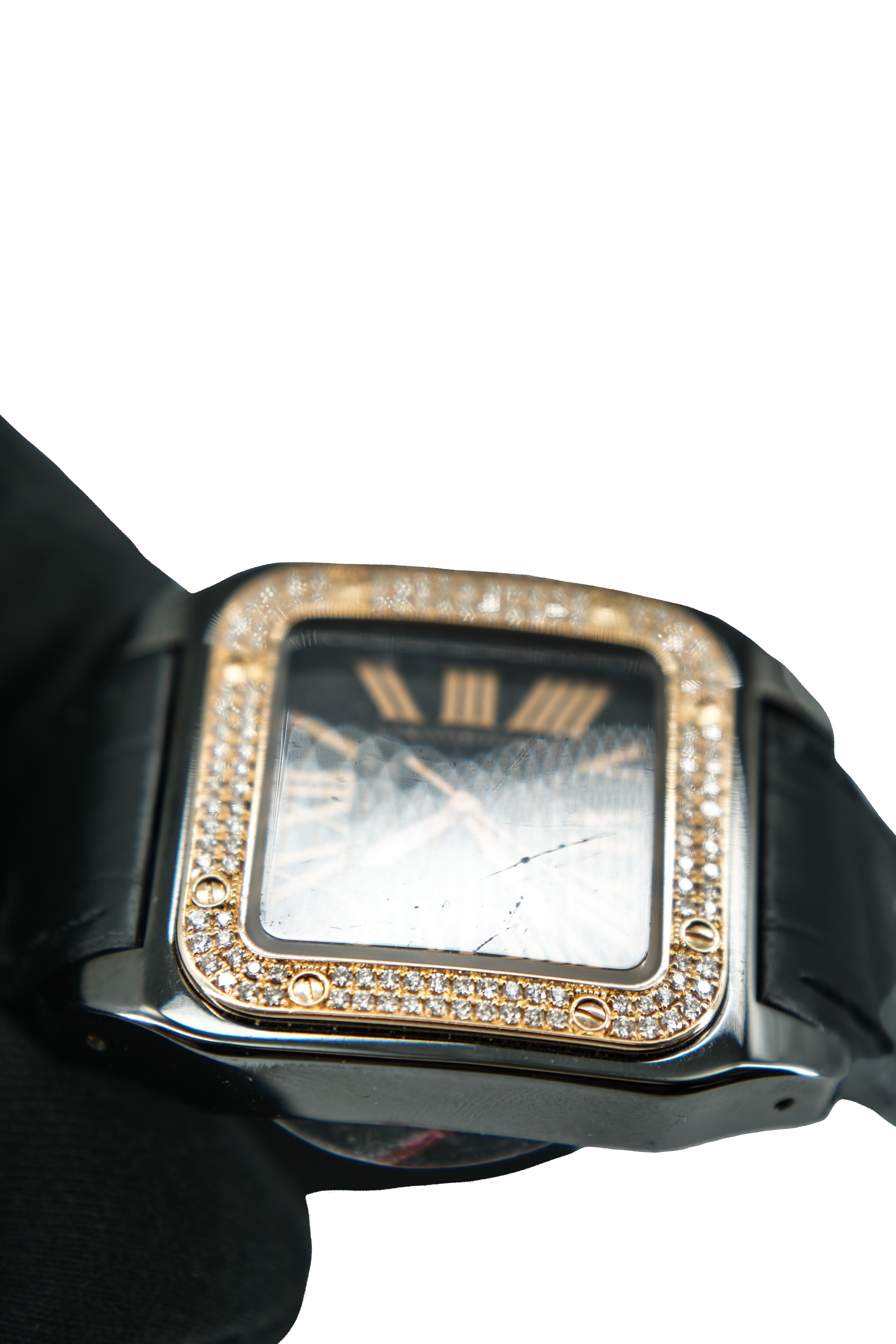 Cartier Santos 100 Ref 2878 18k Rose Gold Diamond Bezel watch