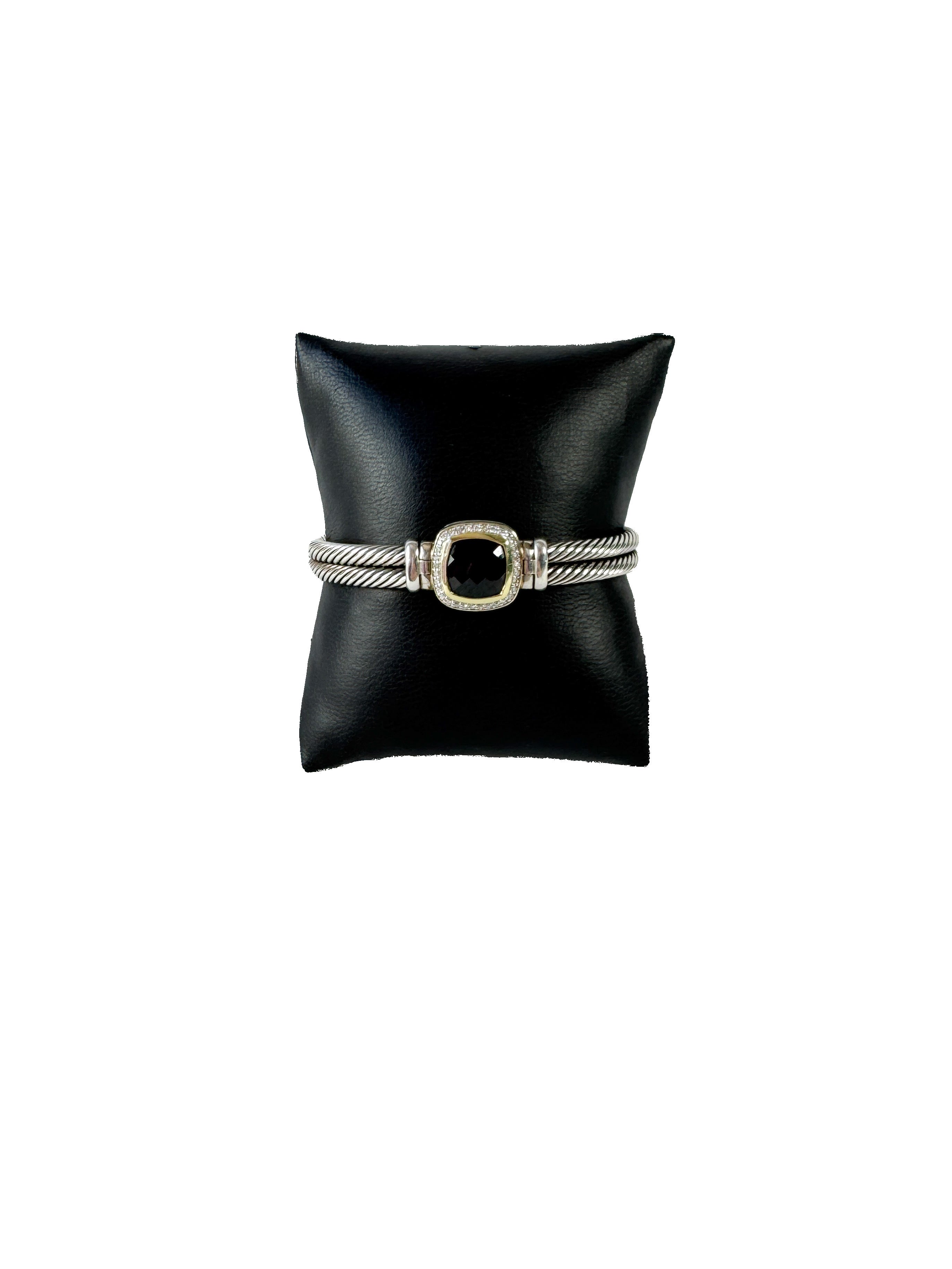 David Yurman sterling silver, 18k gold, garnet & diamond Albion double cable bracelet