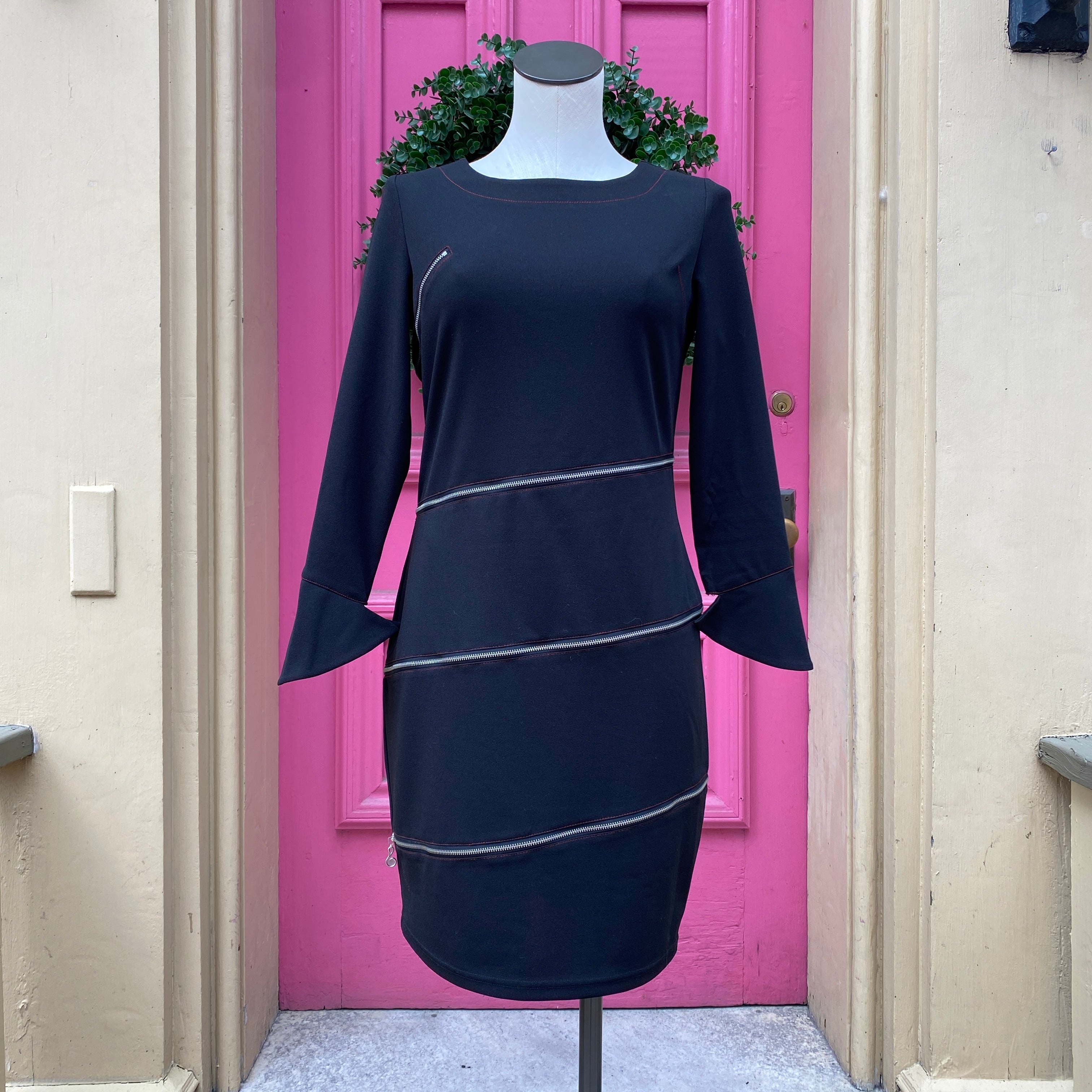 Samuel Dong black long sleeve zipper dress size XS
