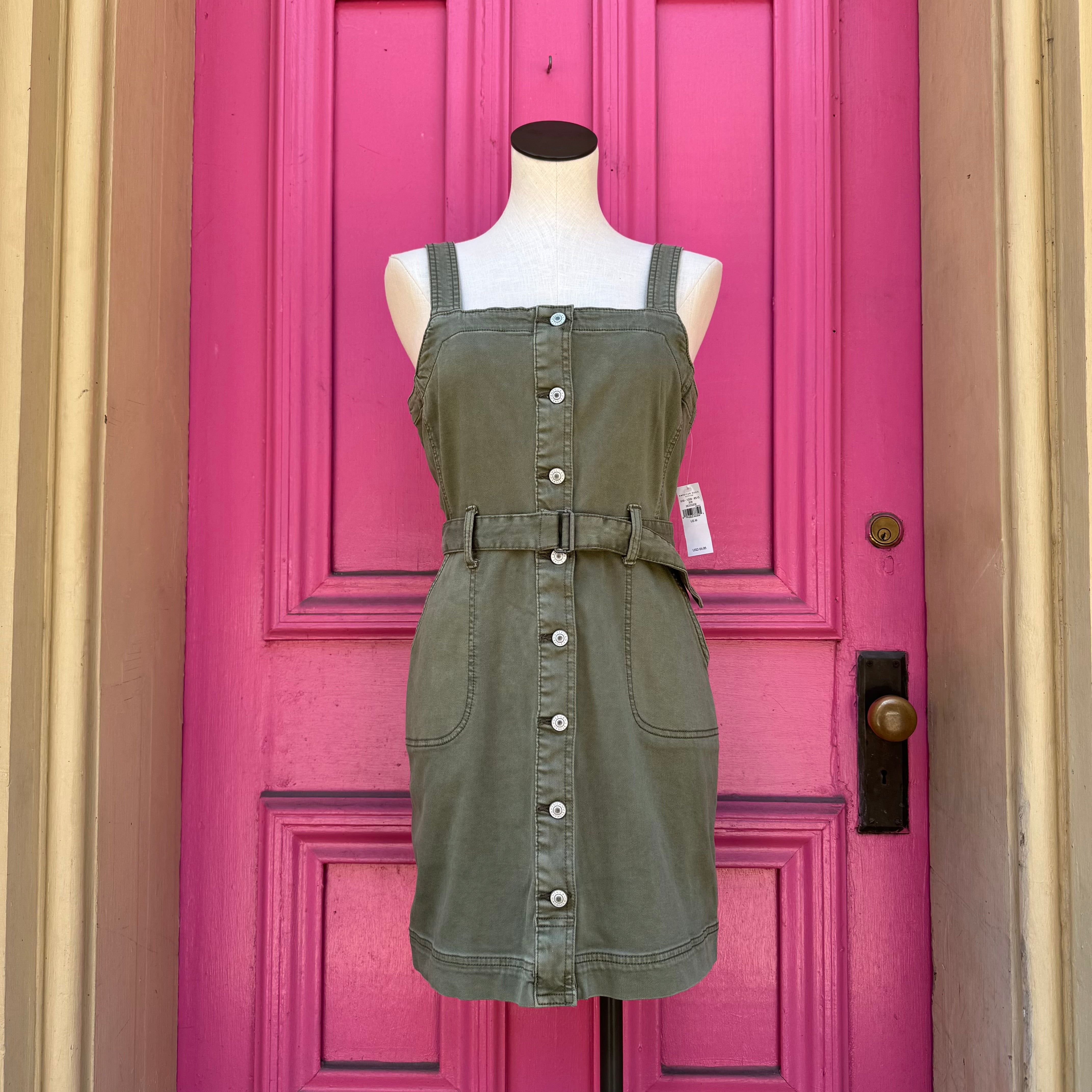 American Eagle olive denim dress size M NWT