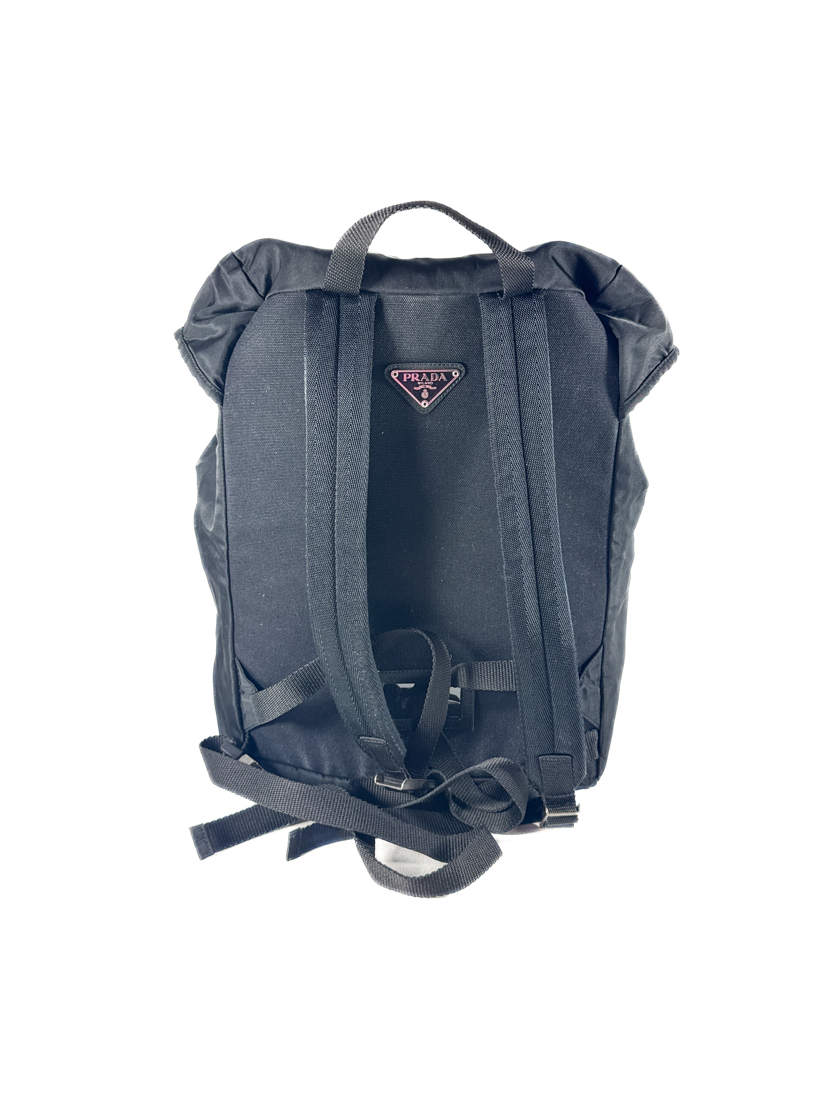 Prada Tessuto black double buckle backpack large