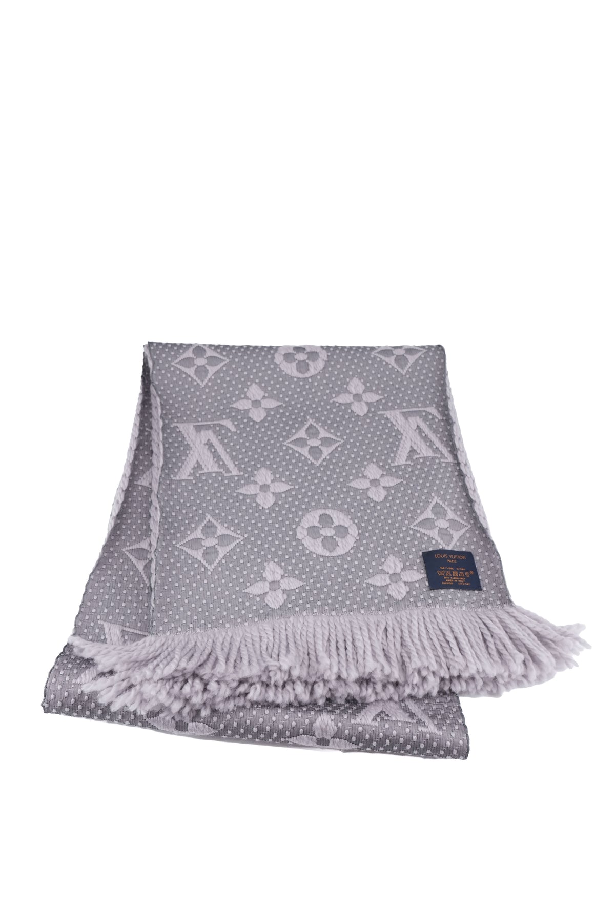 Louis Vuitton gray/purple logomania wool/silk scarf