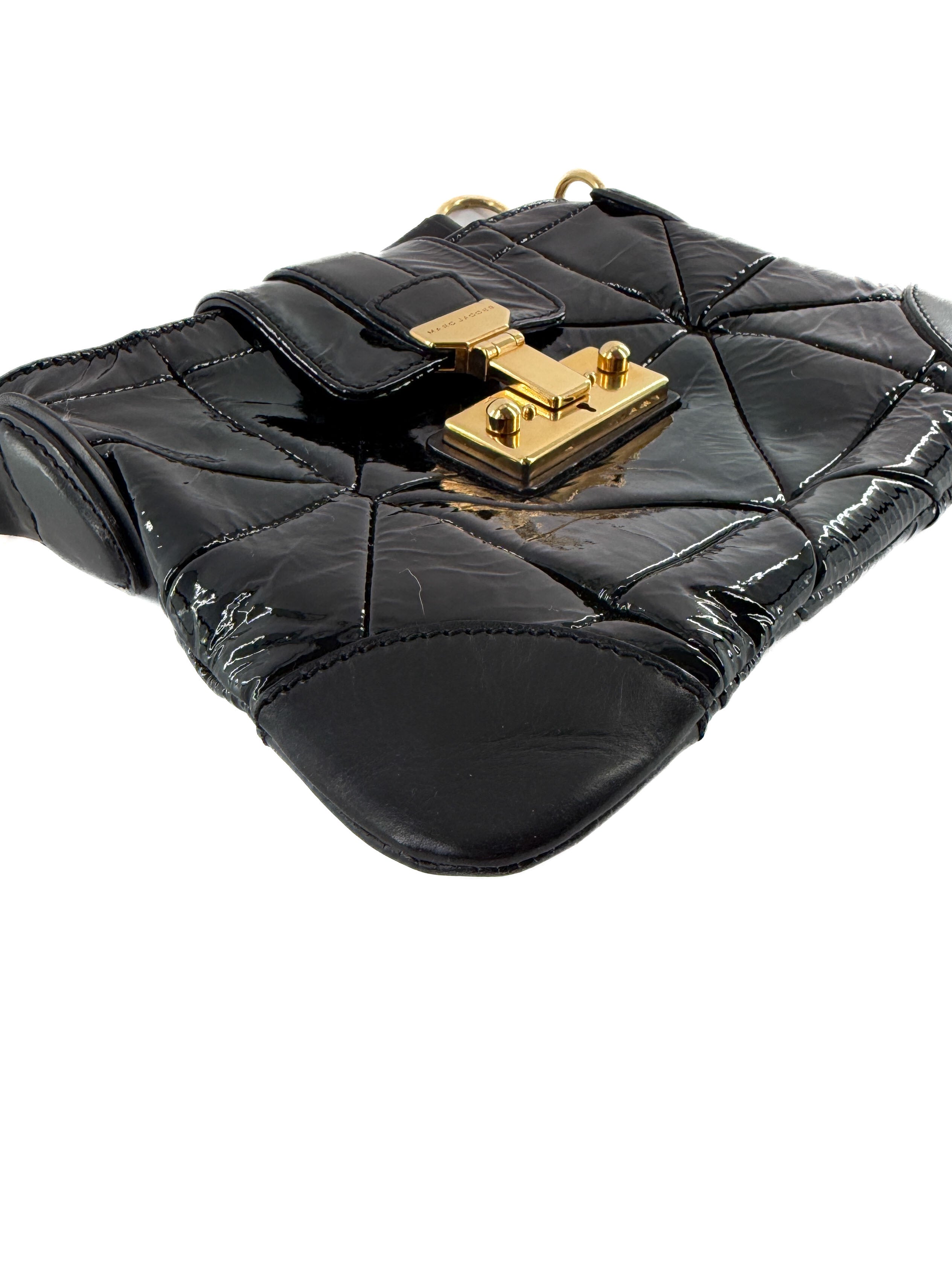 Marc Jacobs black patent leather quilted Mini dual shoulder bag