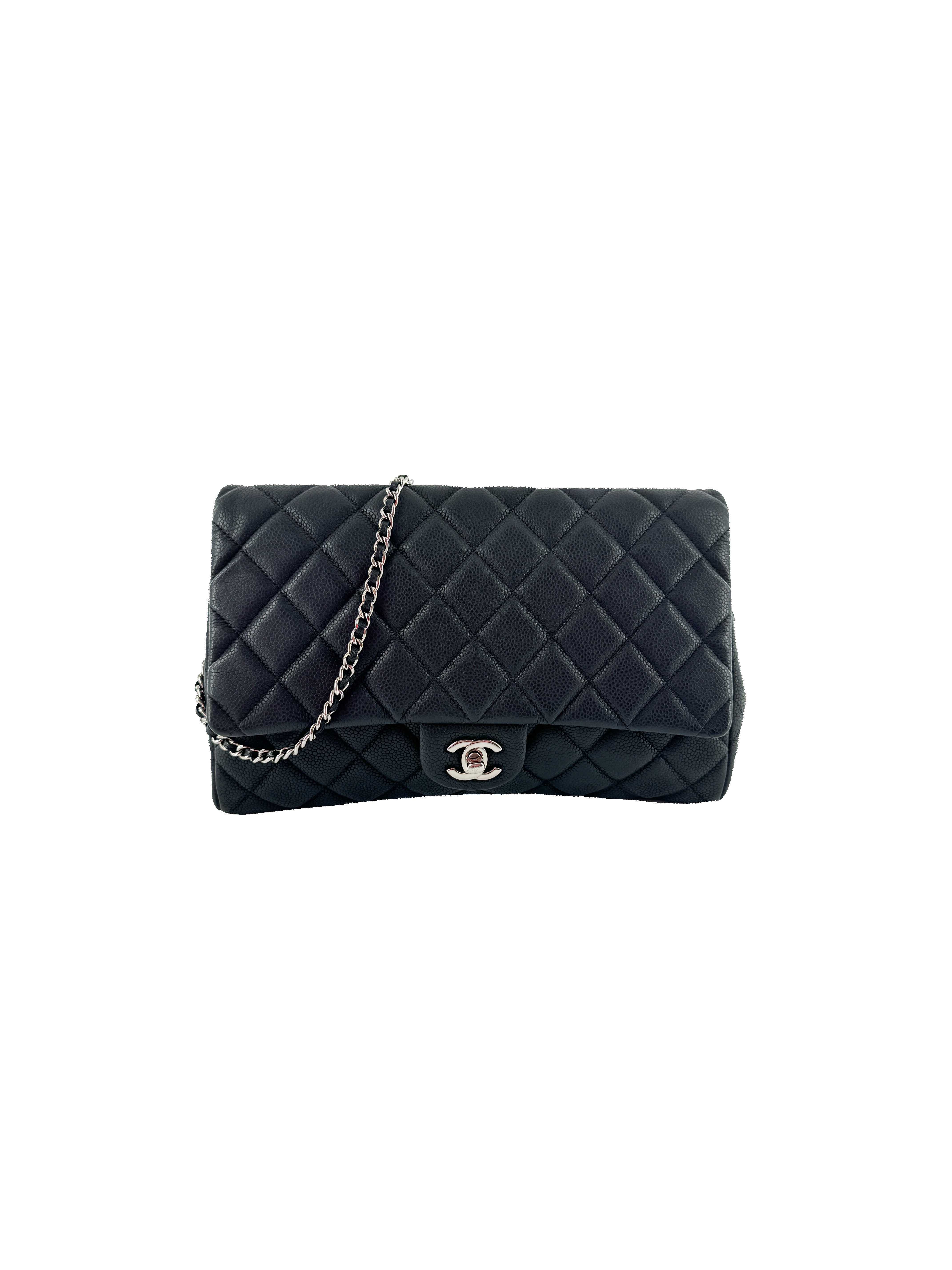 Chanel black caviar leather flap clutch w/chain 15951449