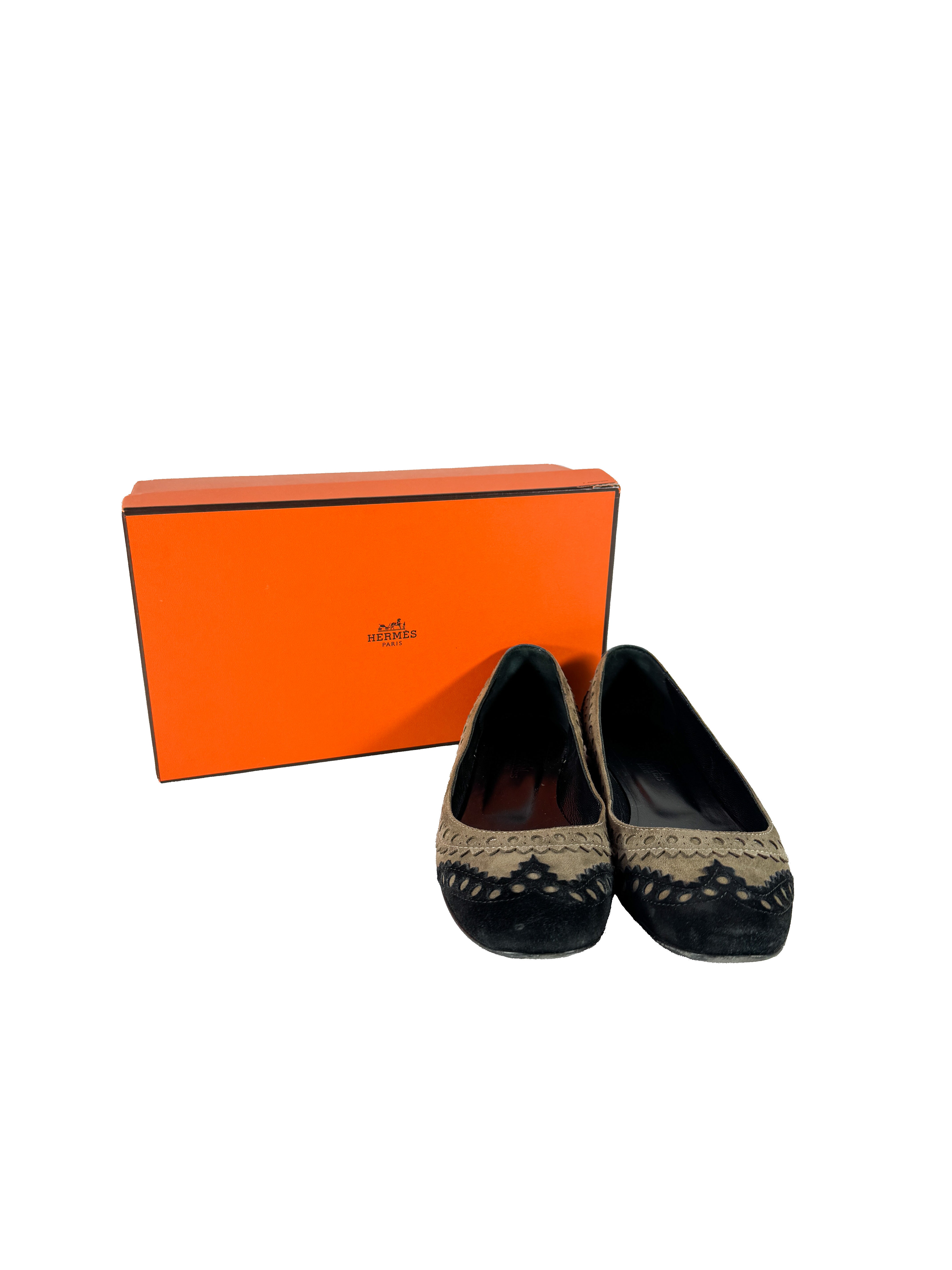 Hermès tri color suede flats size 36.5
