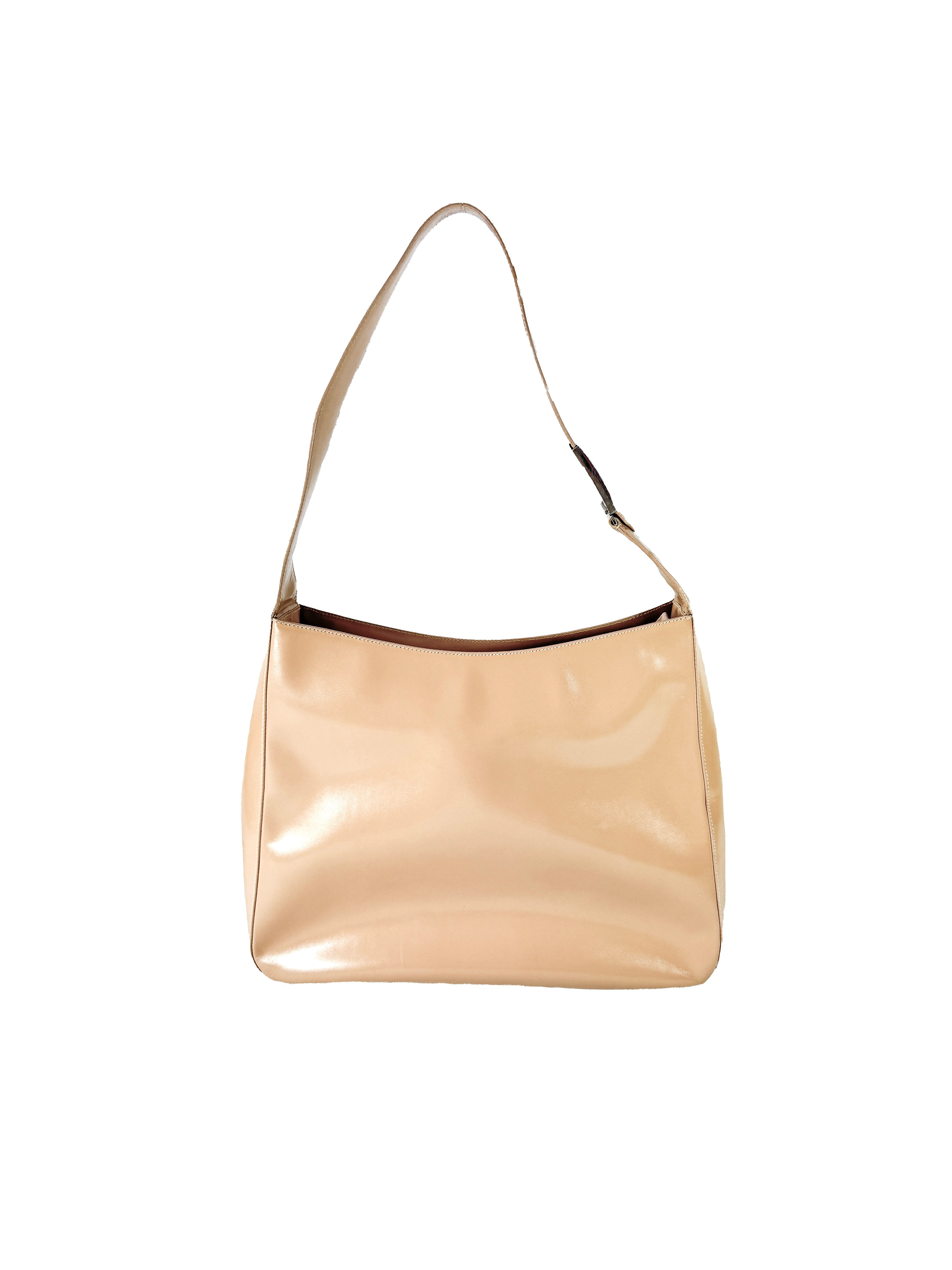 Prada beige patent leather Vitello Acciaio hobo 50