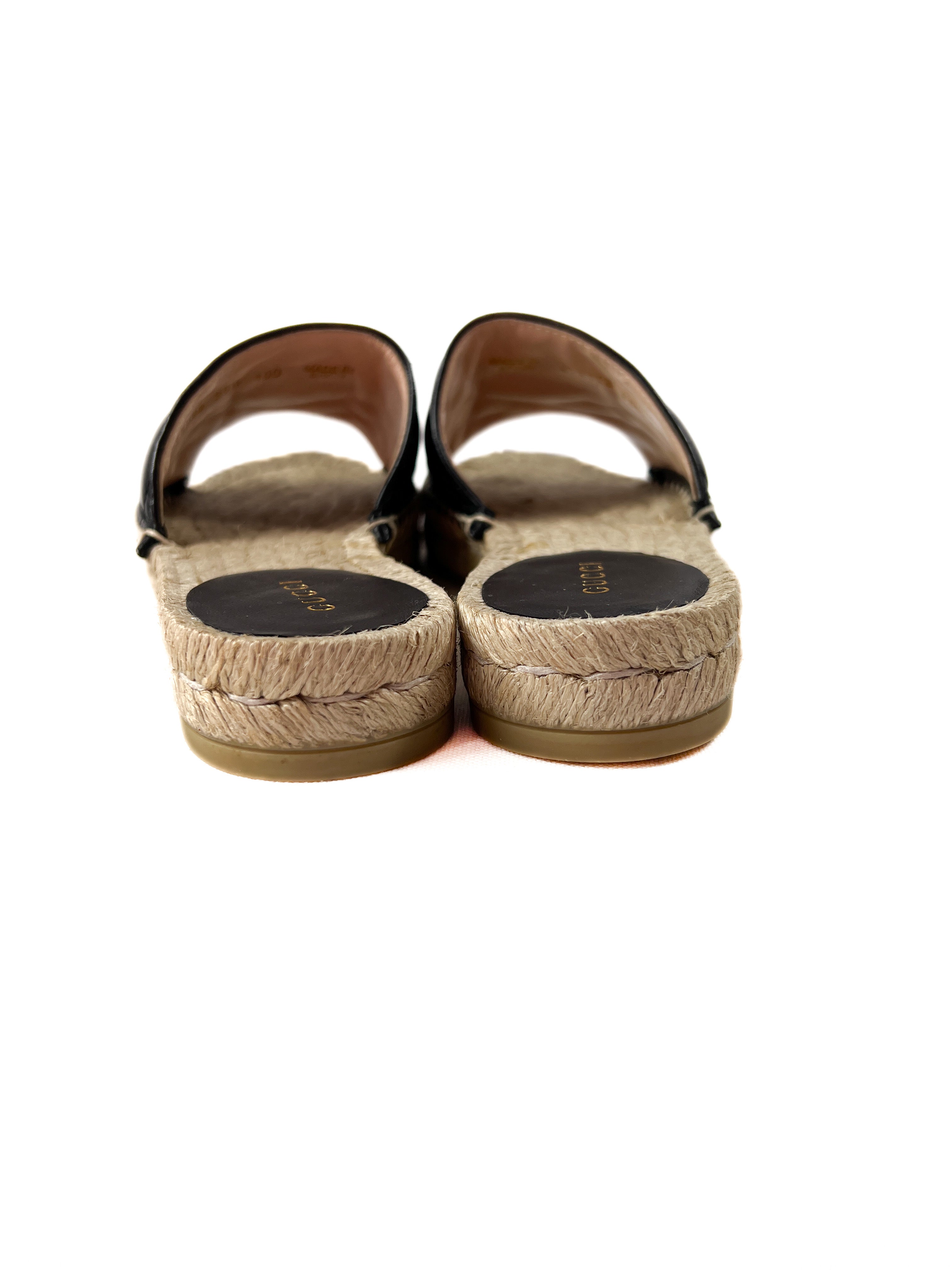 Gucci black leather Marmont espadrille slides size 35.5 NEW