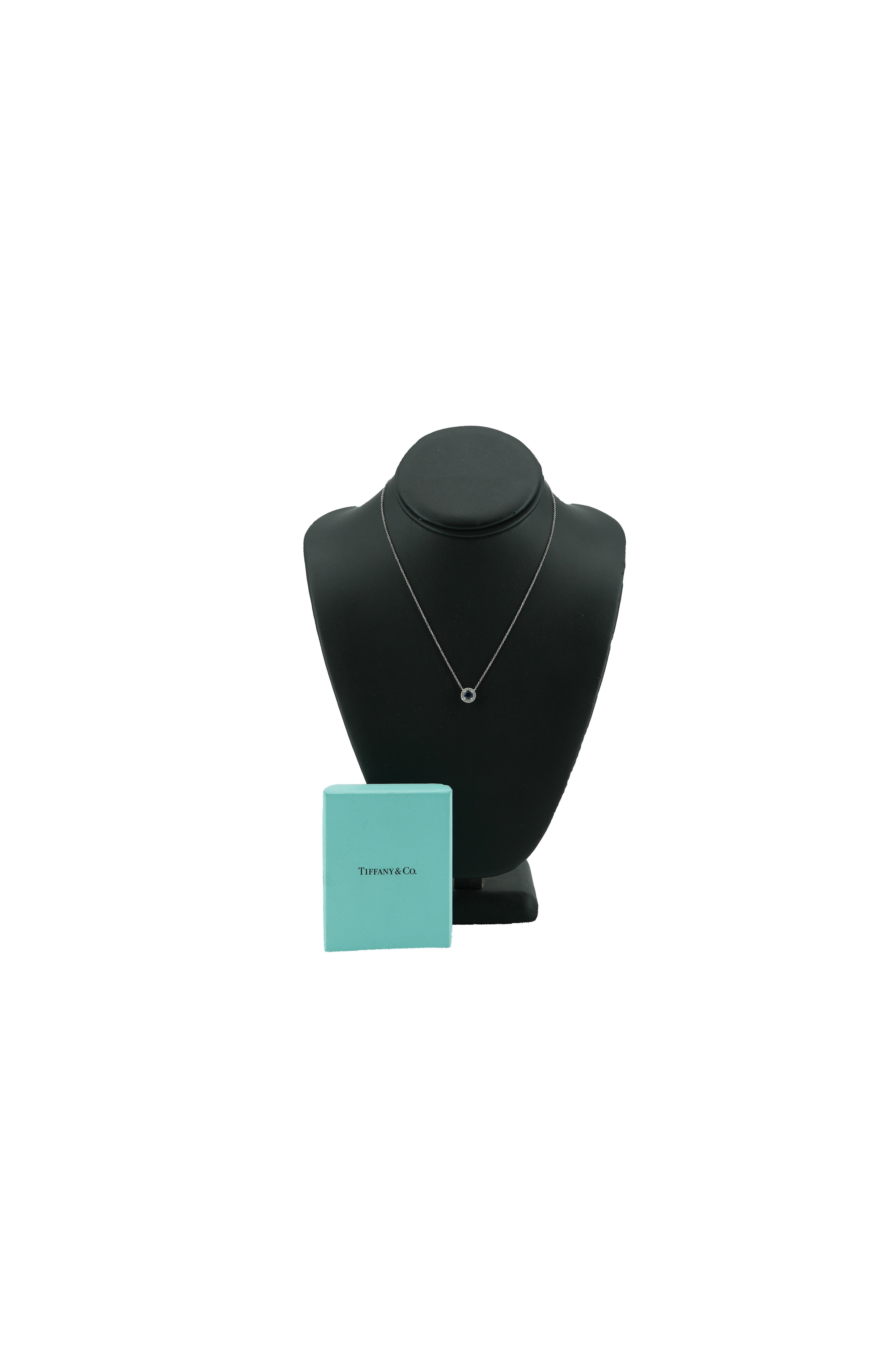 Tiffany & Co Soleste platinum, diamond, and blue sapphire necklace