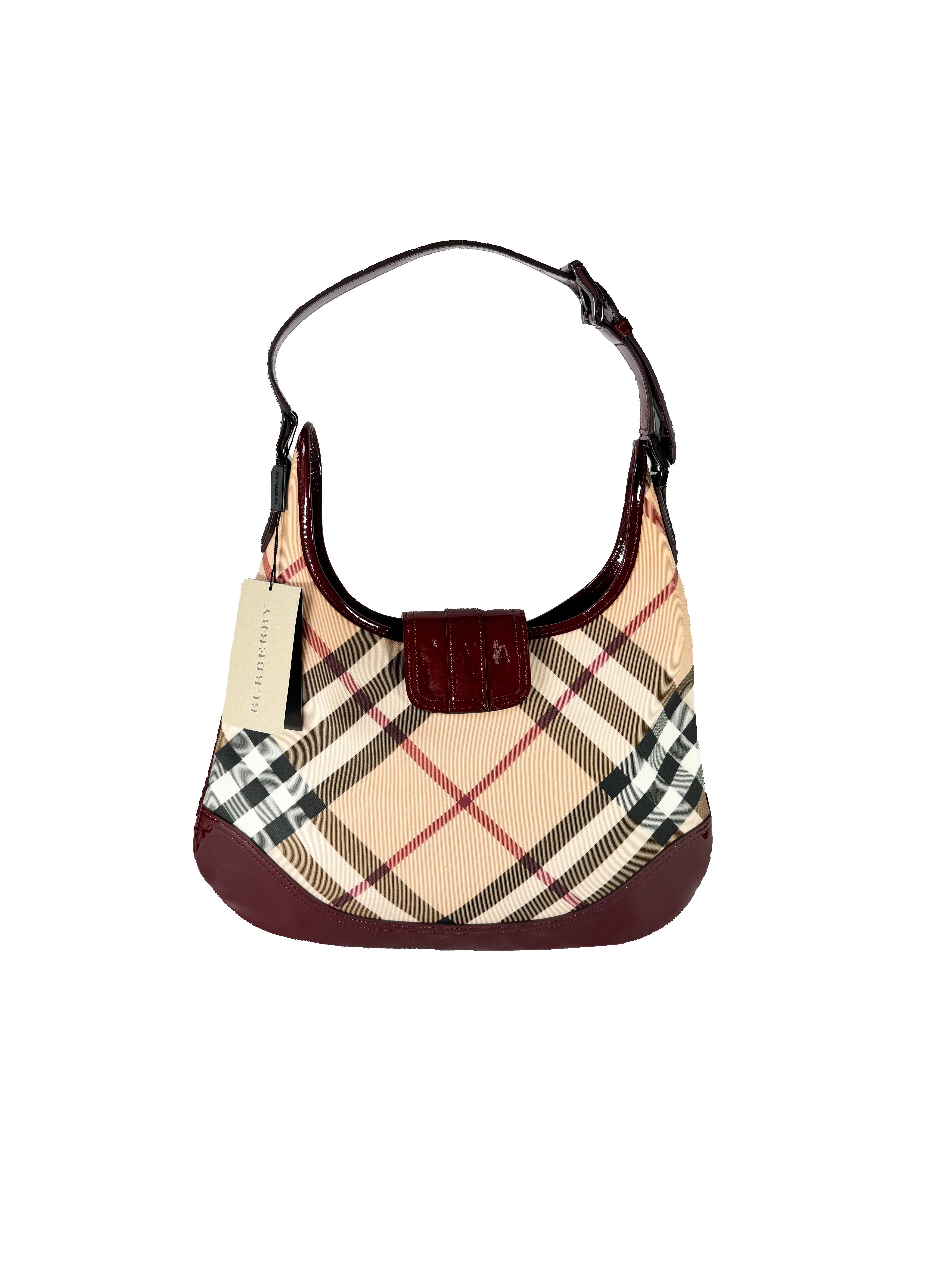 Burberry red patent leather Nova Brook medium hobo NWT