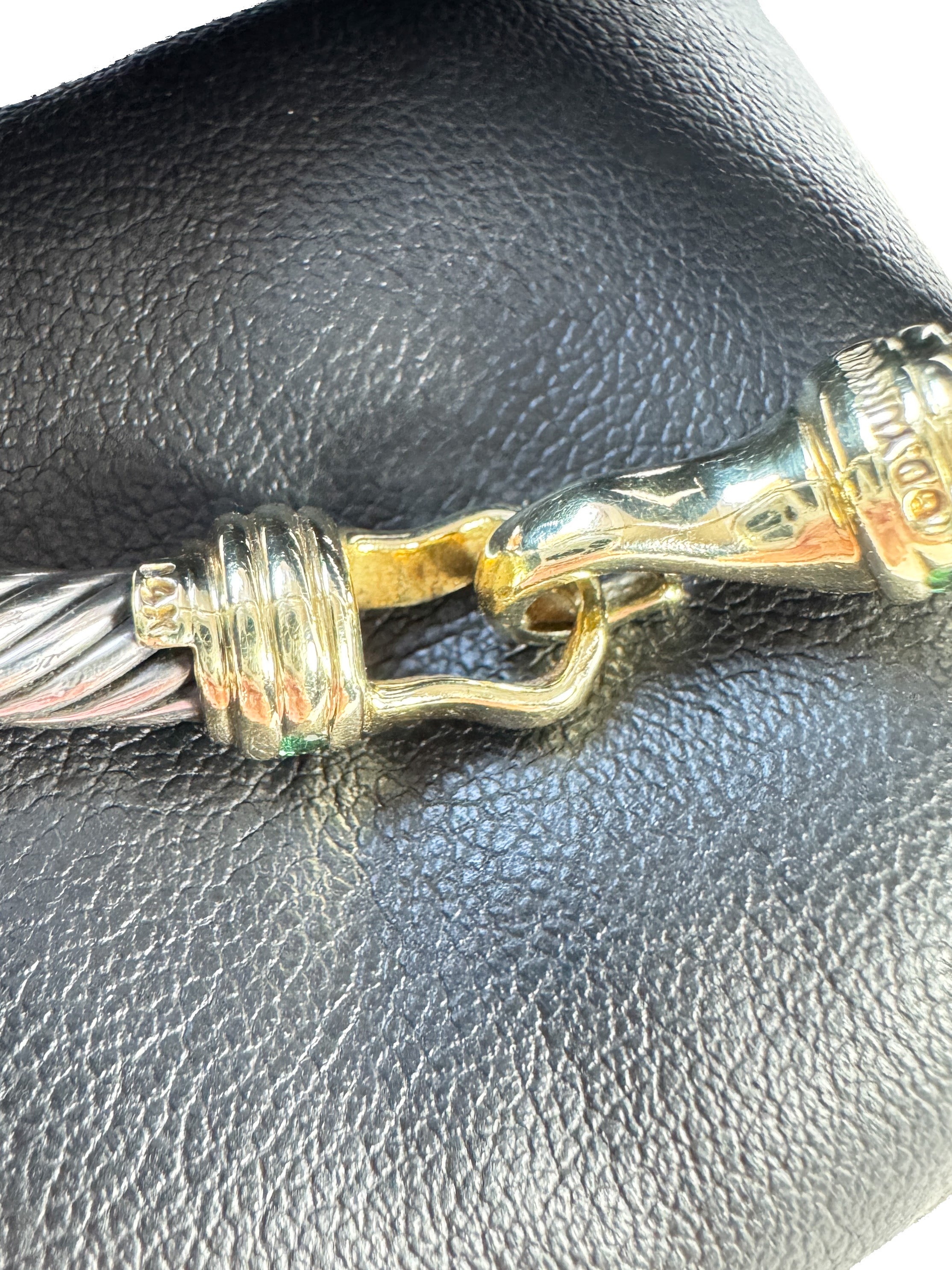 David Yurman sterling silver, yellow gold, emerald 5mm cable buckle bracelet