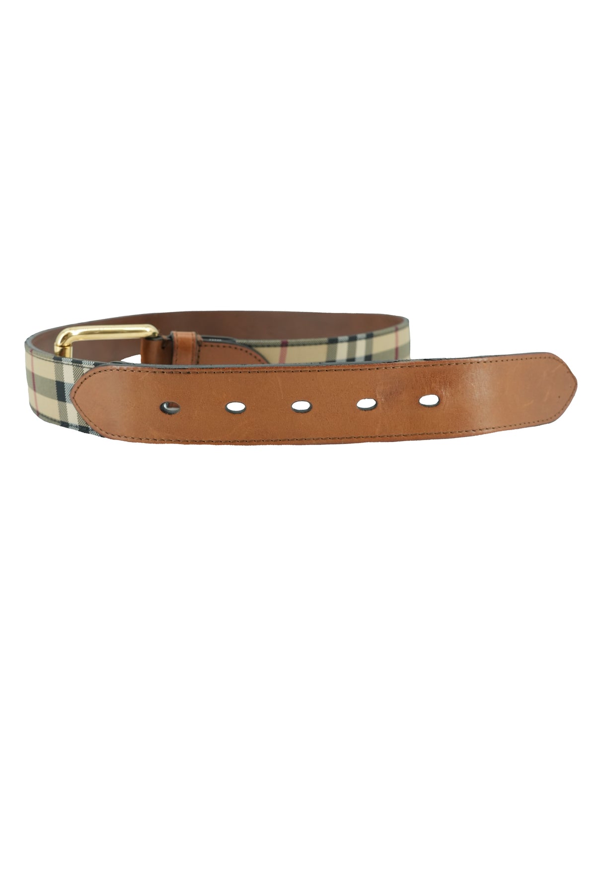 Burberry plaid canvas leather belt size 90