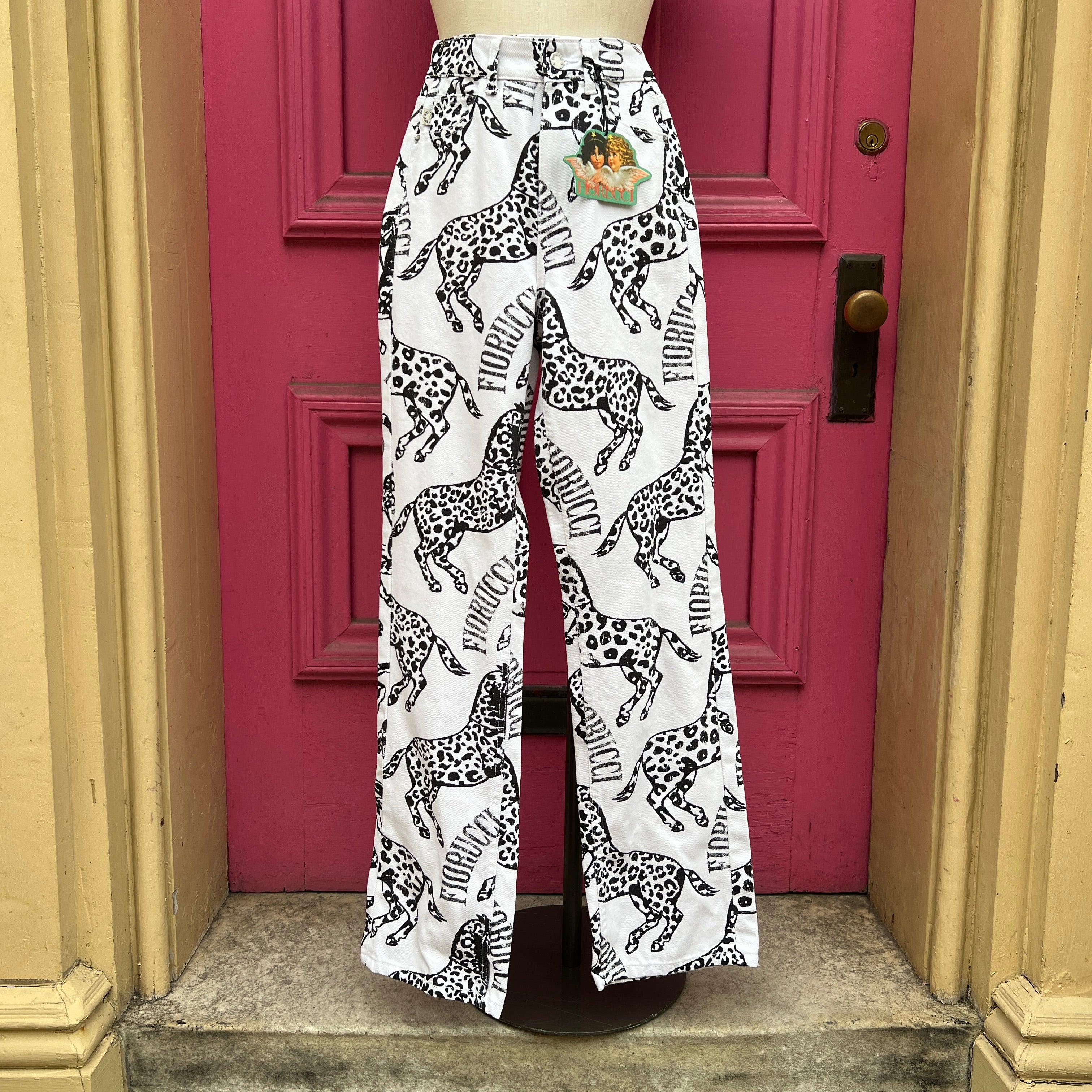 Fiorucci white black horse print jeans size 24 (00)