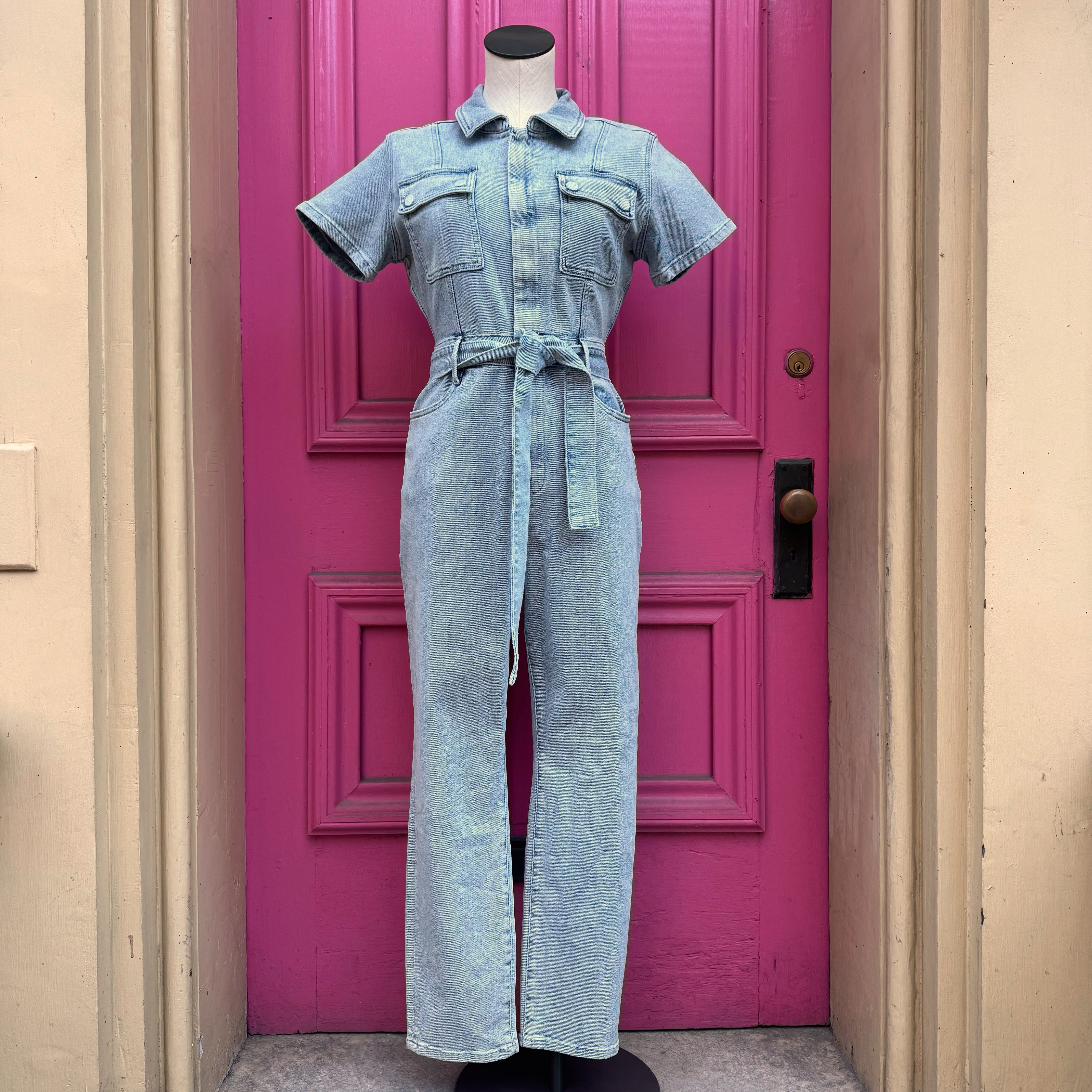 Good American denim short sleeve jumpsuit size L NWT