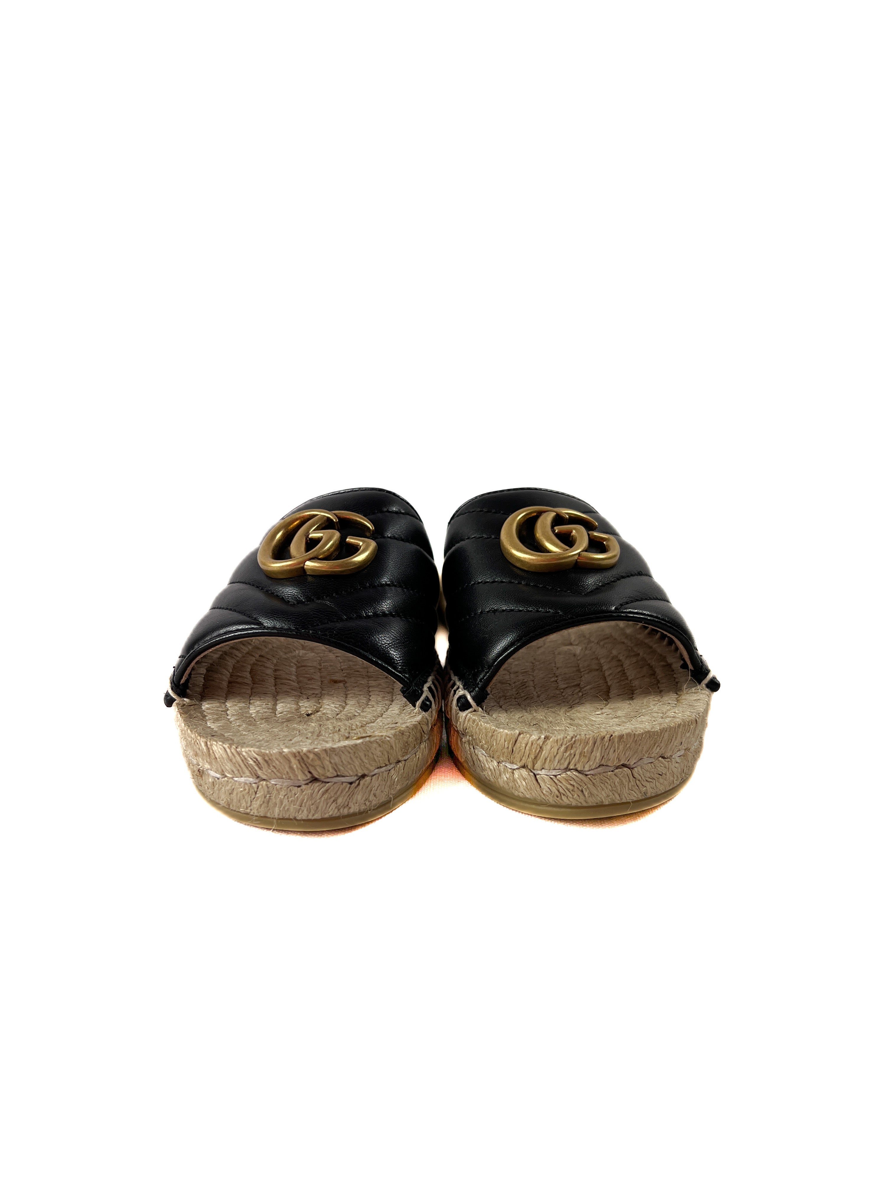 Gucci black leather Marmont espadrille slides size 35.5 NEW