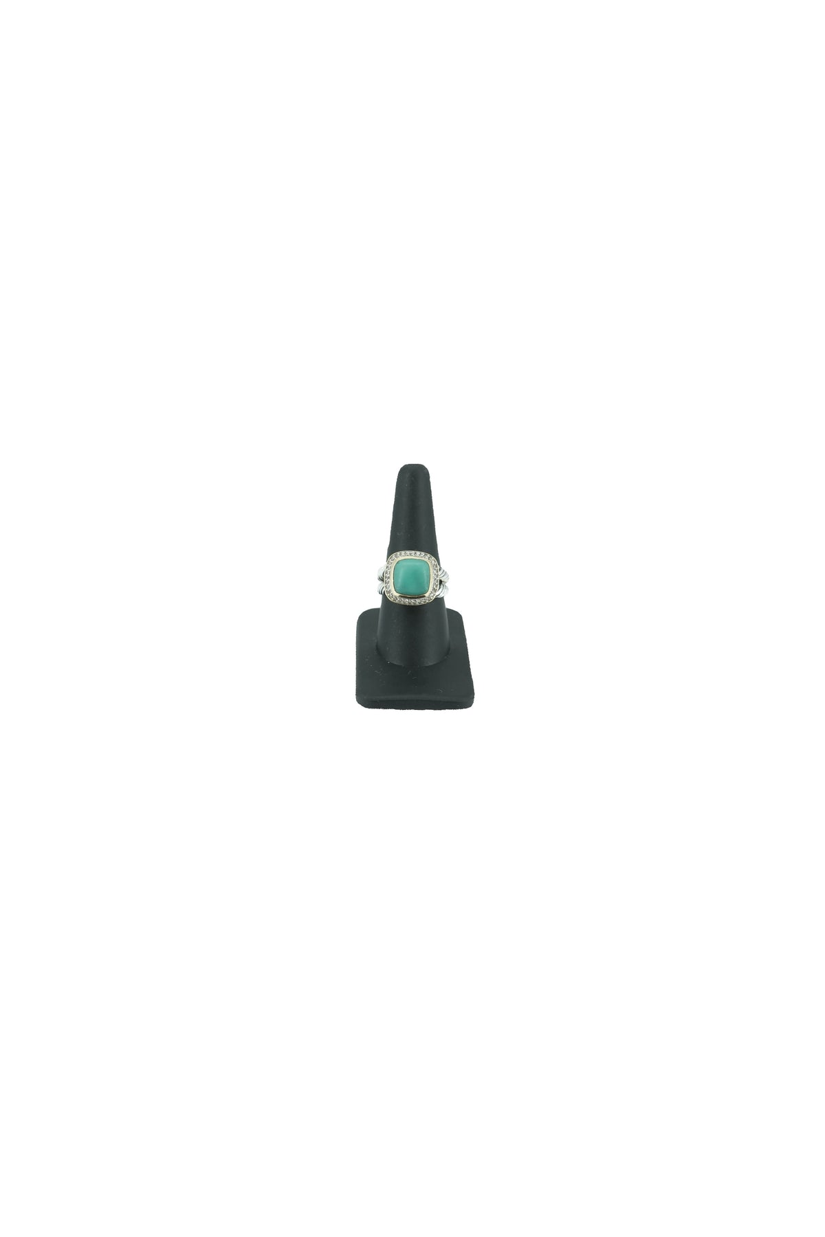 David Yurman sterling silver, yellow gold, diamonds, green turquoise Albion ring