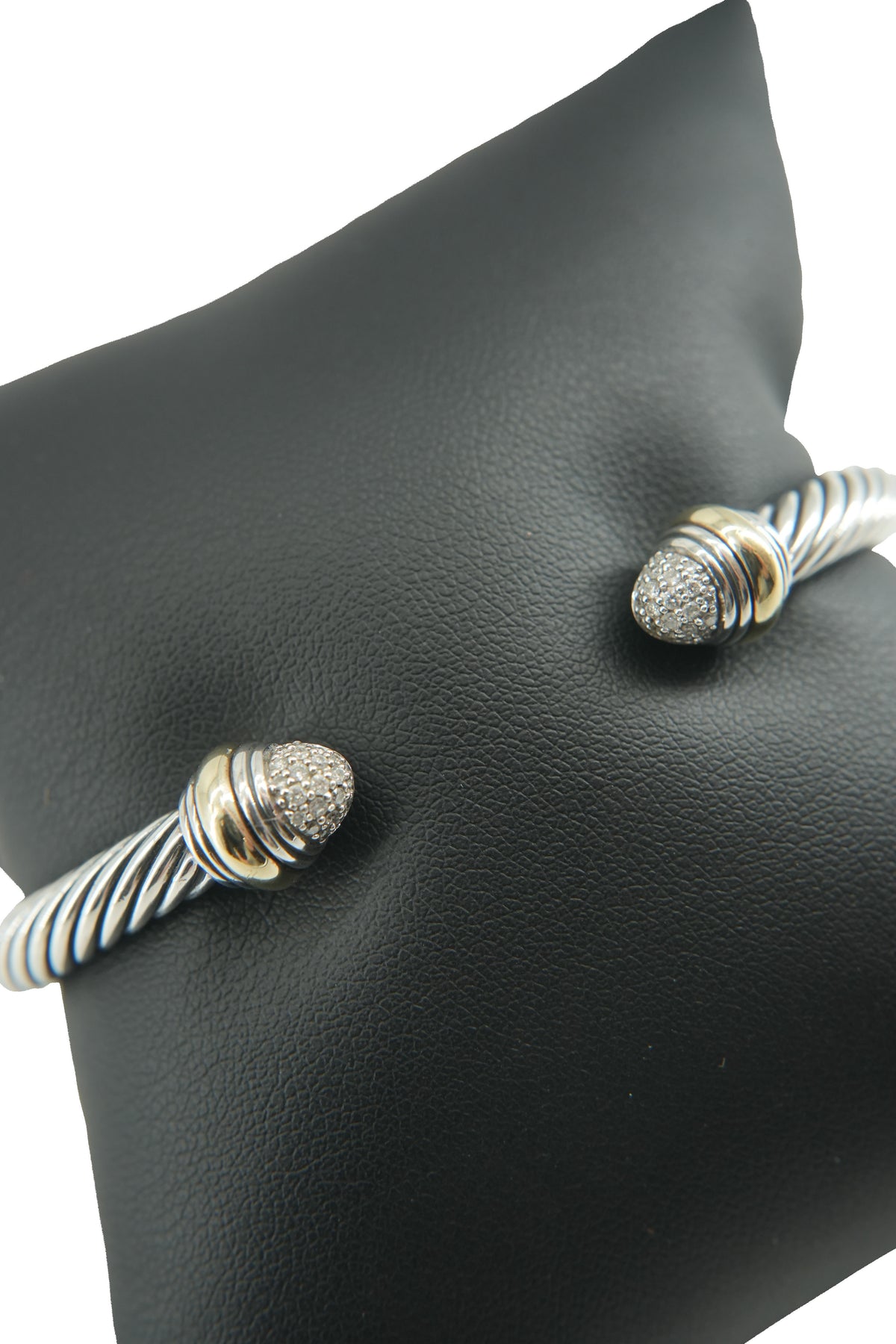 David Yurman sterling silver, 18K yellow gold, petite pave diamond cable cuff 5MM