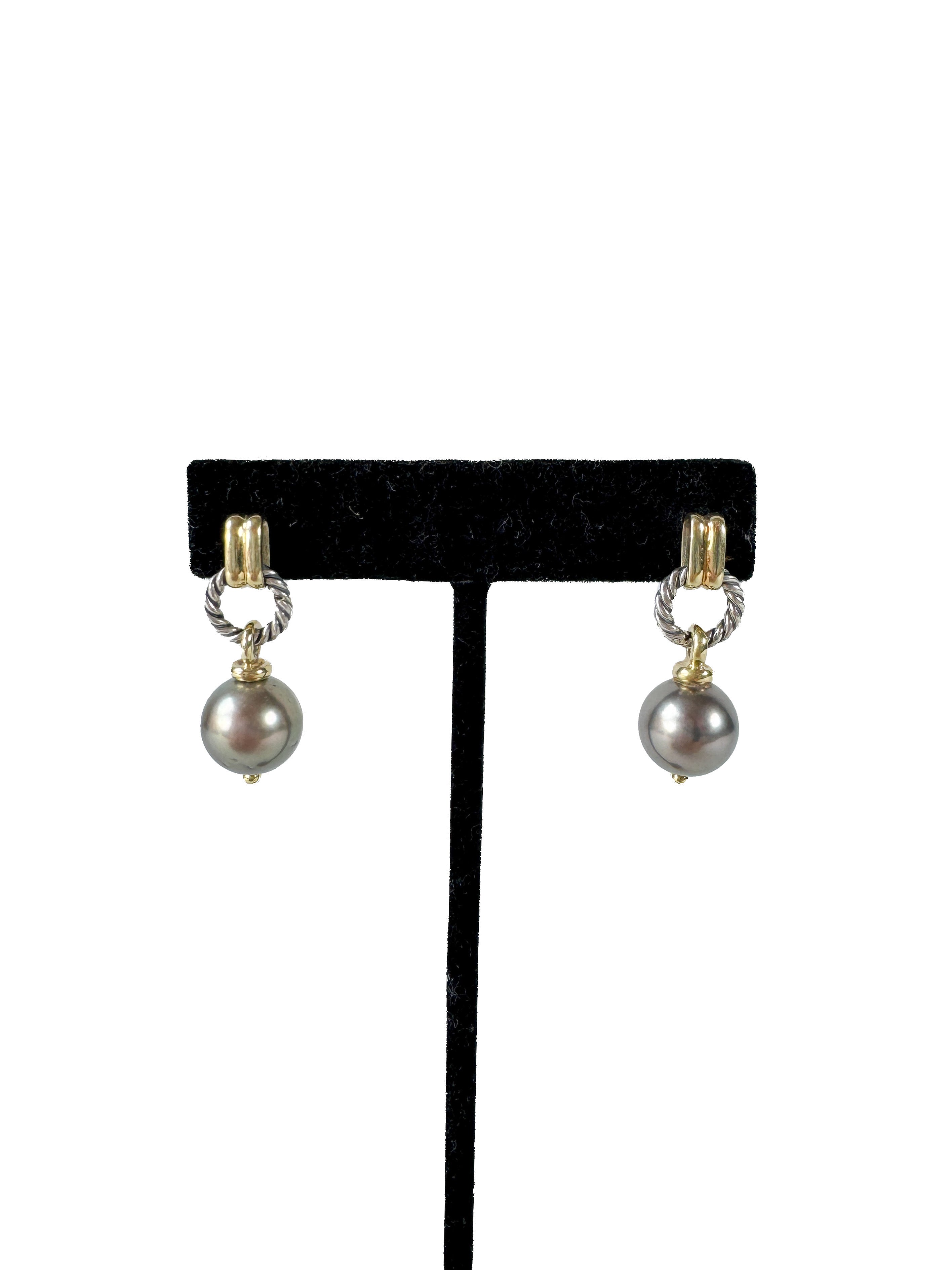 David Yurman sterling silver 14k gold gray pearl drop earrings