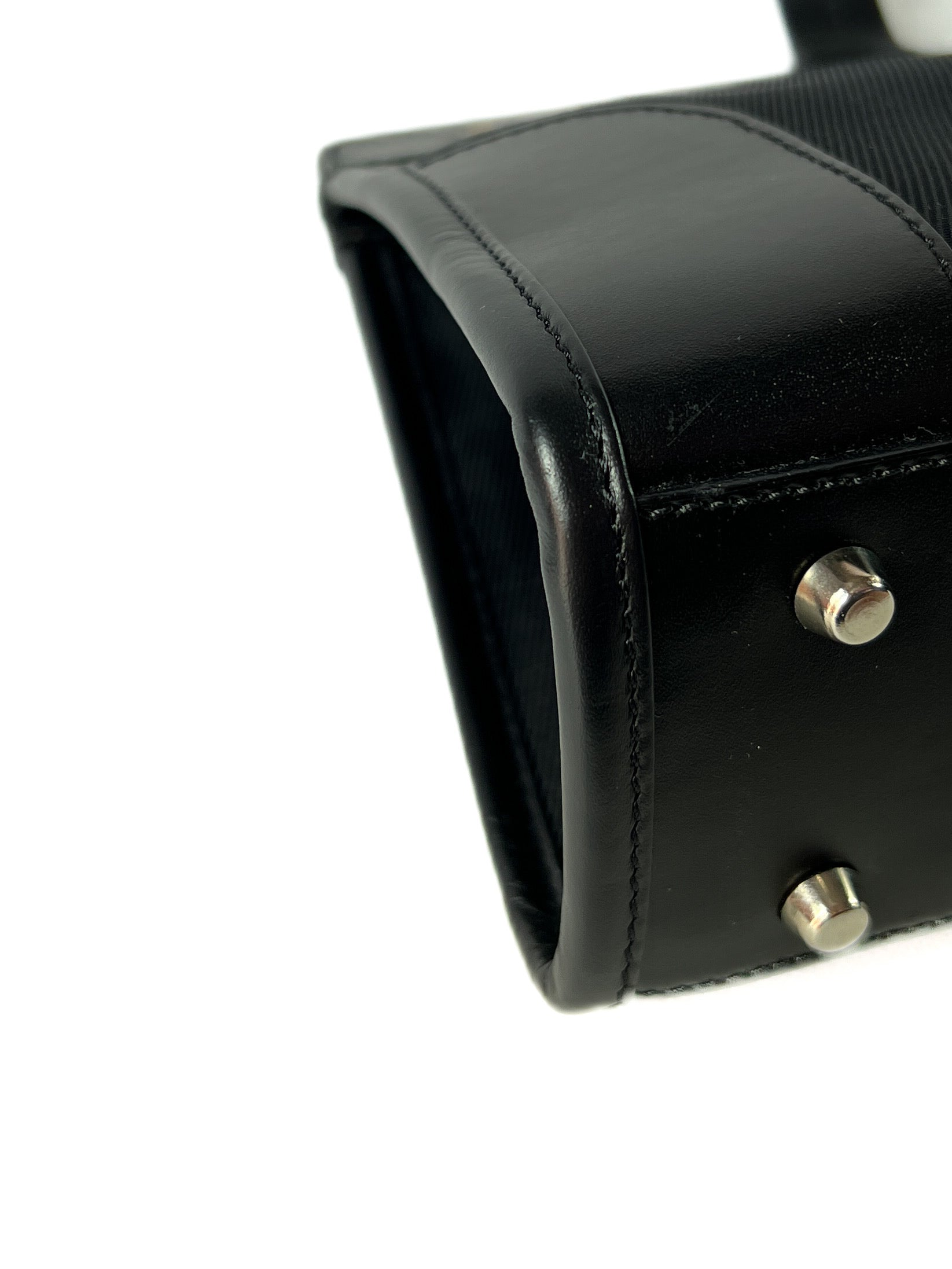 Emporio Armani black canvas leather top handle bag